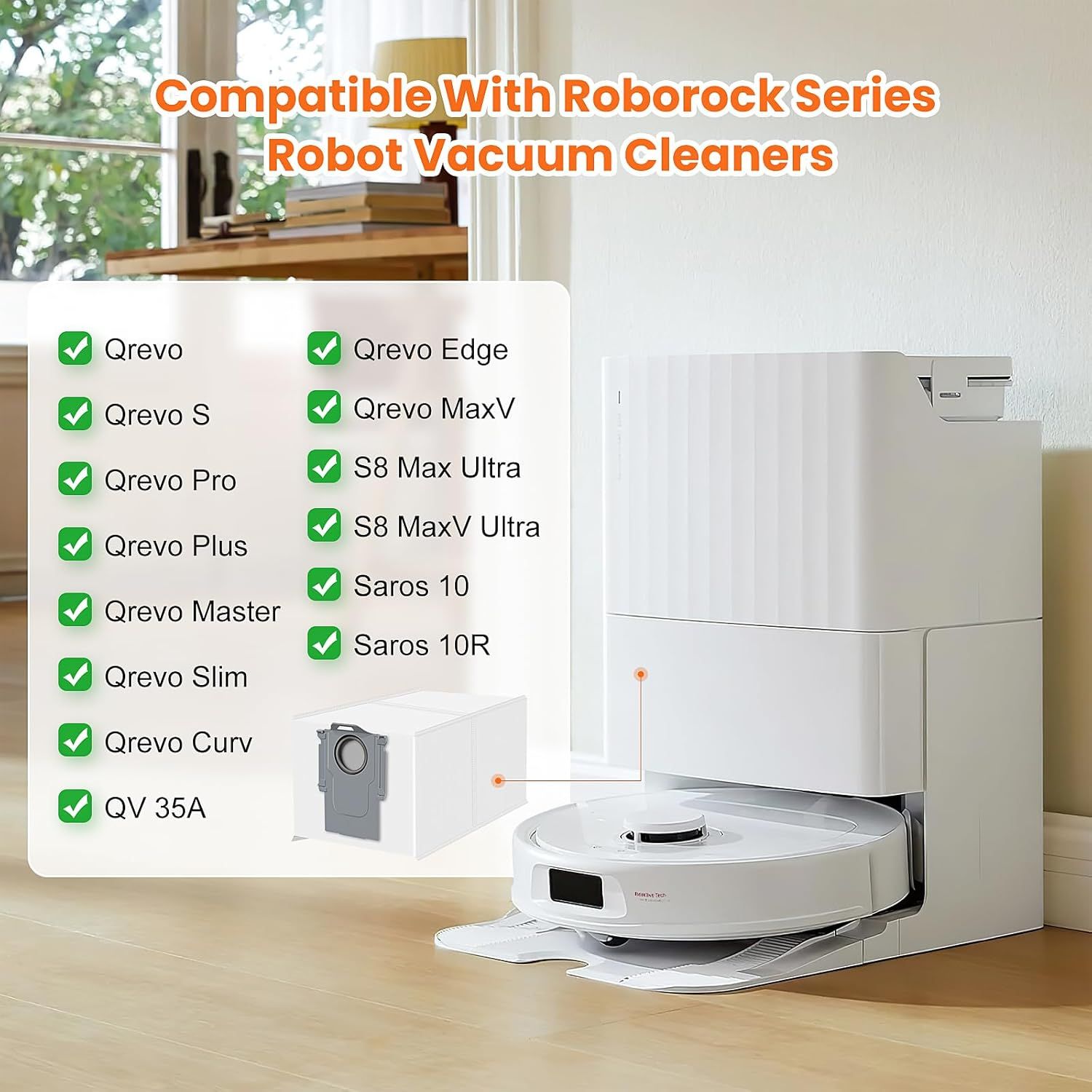 24 Pack Qrevo Dust Bags or QV 35A/Saros 10R/Qrevo S/Qrevo Pro/Qrevo Plus/Qrevo Master/Qrevo Slim/Qrevo Curv/Qrevo Edge/S8 MaxV Ultra Robot Vacuum, 3L Large Capacity Replacement Dust Bag