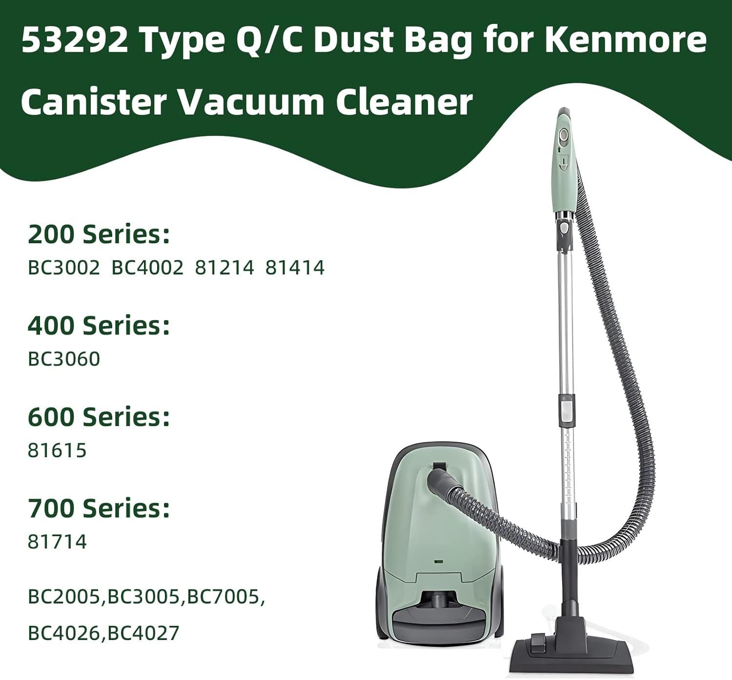 12 Pack 53292 Type Q/C Canister Vacuum Bags or Kenmore 200 400 600 700 800 Series Canister Vacuum Cleaner, Large Capacity Replacement Bag Accessories Set