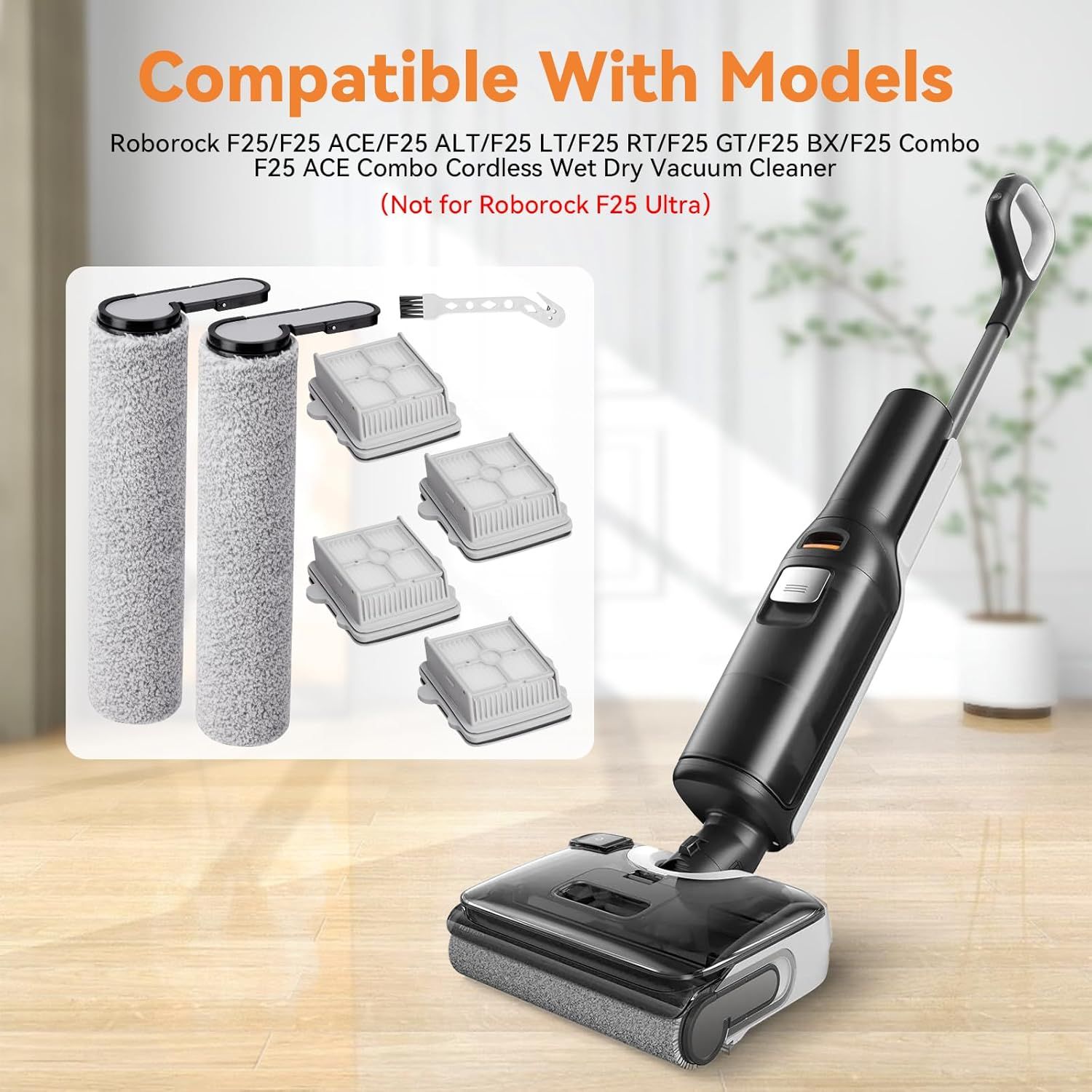 6 Pack 25 Roller Brushes and HEPA ilters Replacement Parts, Compatible with 25/25 ACE/25 ALT/25 LT/25 RT/25 GT/25 BX/25 Combo/25 ACE Combo Cordless Wet Dry Vacuum Cleaner