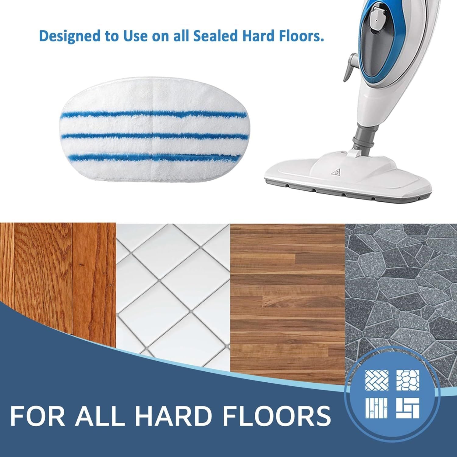 8 Pack Steam Mop Pads or PurSteam ThermaPro 10-in-1 Steam Mop Washable Reusable Pads by