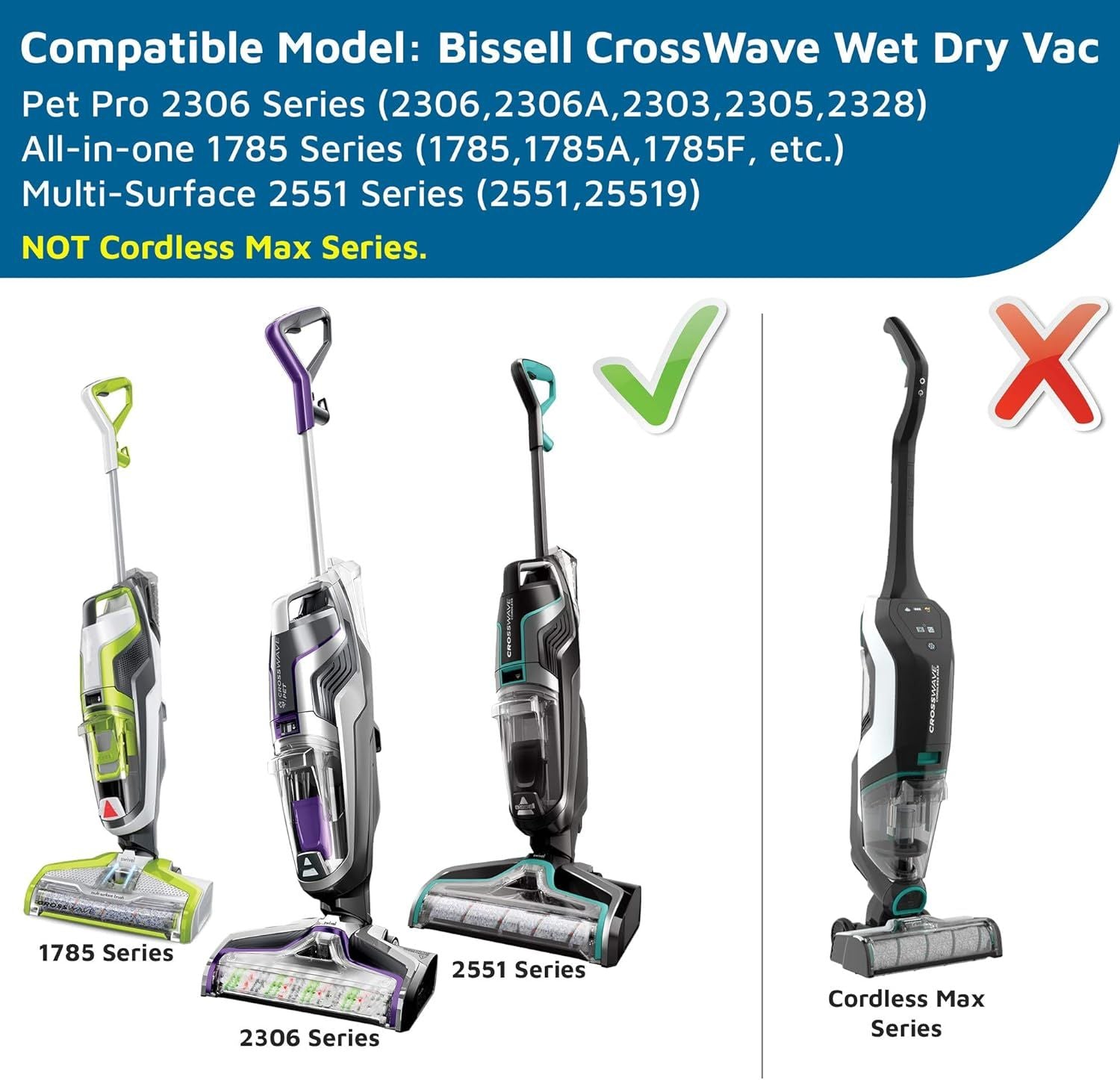 Replacements Part Compatible with BISSELL CrossWave Wet Dry Vacuum, CrossWave PET PRO and CrossWave Cordless Accessories 2 Multi-Surace Pet Brush Rolls+2 ilters