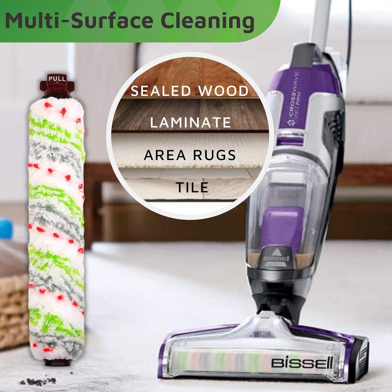 Replacements Part Compatible with BISSELL CrossWave Wet Dry Vacuum, CrossWave PET PRO and CrossWave Cordless Accessories 2 Multi-Surace Pet Brush Rolls+2 ilters