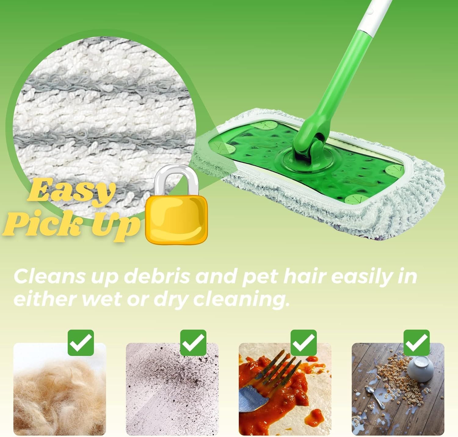4 Pack o Reusable Mop Pad Compatible with Swier Sweeper, Heavy Duty Scrubby Microiber Mop Cover Multi-Surace Cleaning Wet Dry Reills