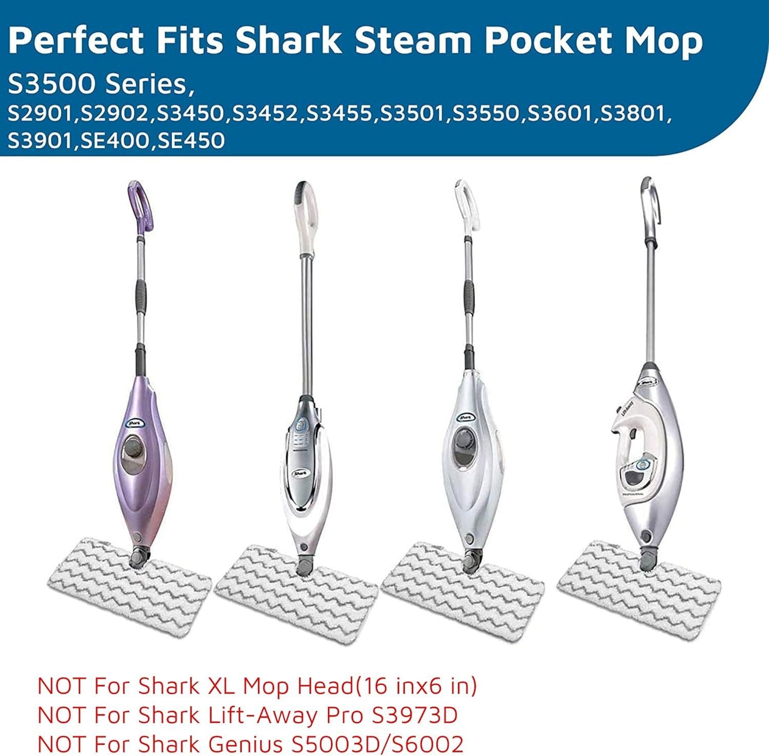 6 Pack Steam Mop Pad or Shark Steam Pocket Mops S3500 Series S3501 S3601 S3550 S3901 S3801 SE450 S3801CO S3601D 2 Sot mop pad+4 scrubby mop pad