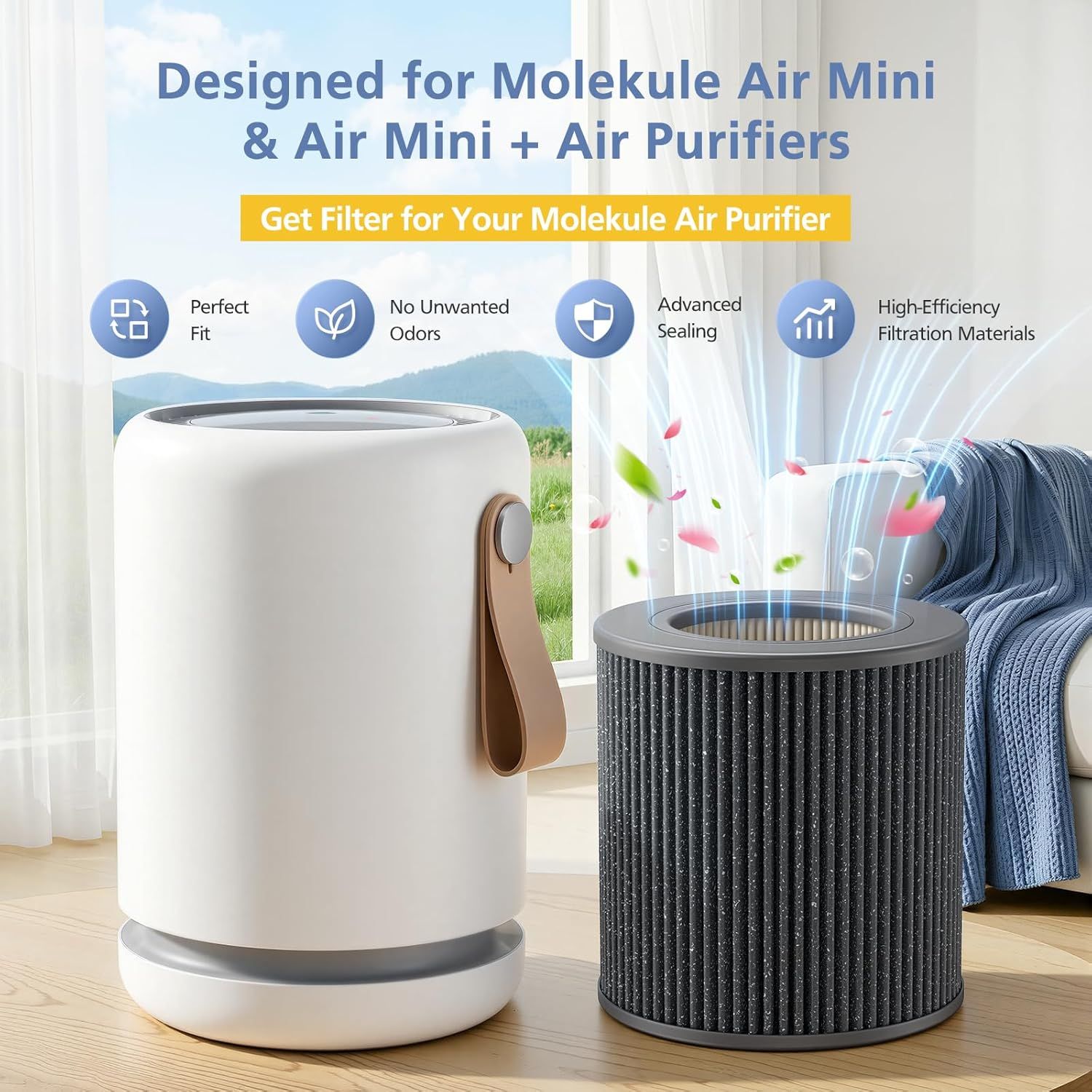 Air Mini Replacement ilter Compatible with Molekule Air Mini and Air Mini+ Air Puriiers,3-in-1 HEPA and Activated Carbon ilter or Home, Dust, Smoke & VOCs, 2-Pack