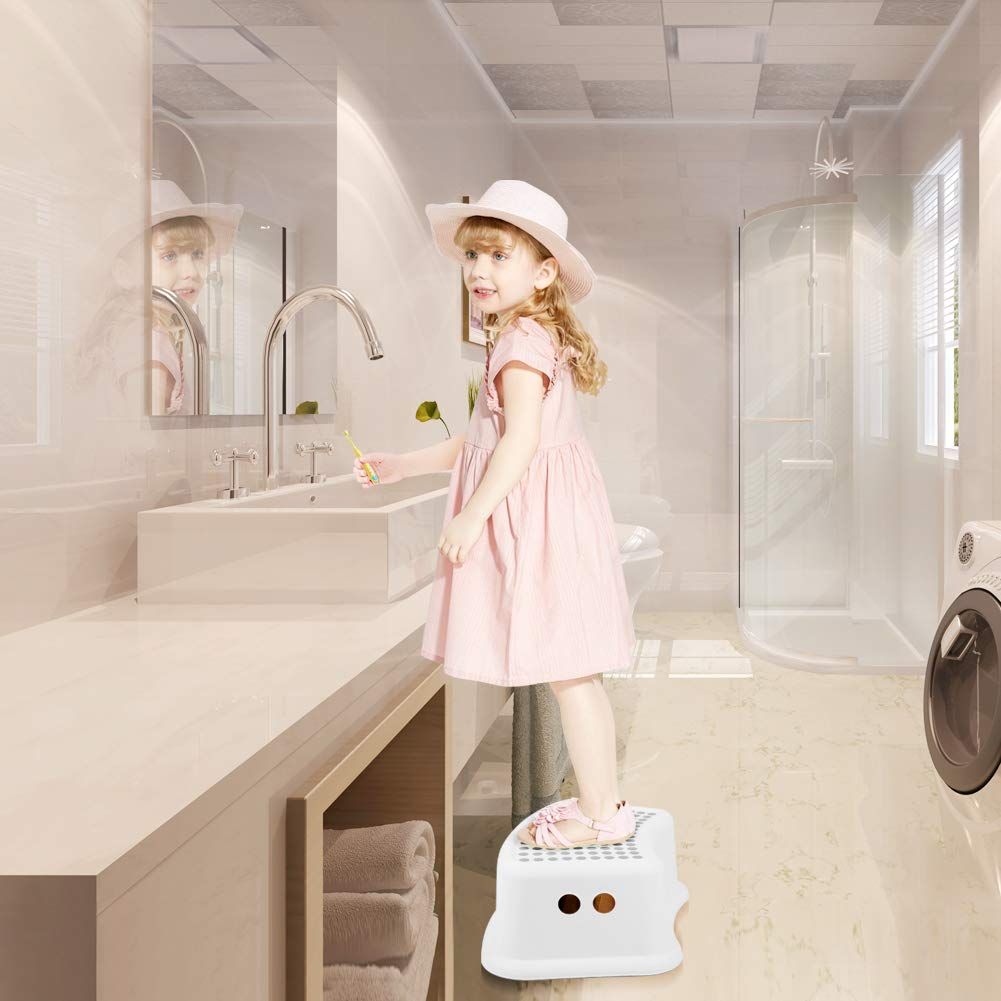 Step Stool or Kids 2 Pack , Toddlers Stool or Potty Training, Bathroom, Kitchen, Bedroom, Toy Room and Living Room. Toilet Stools with Sot Anti-Slip Grips or Saety, Stackable Grey