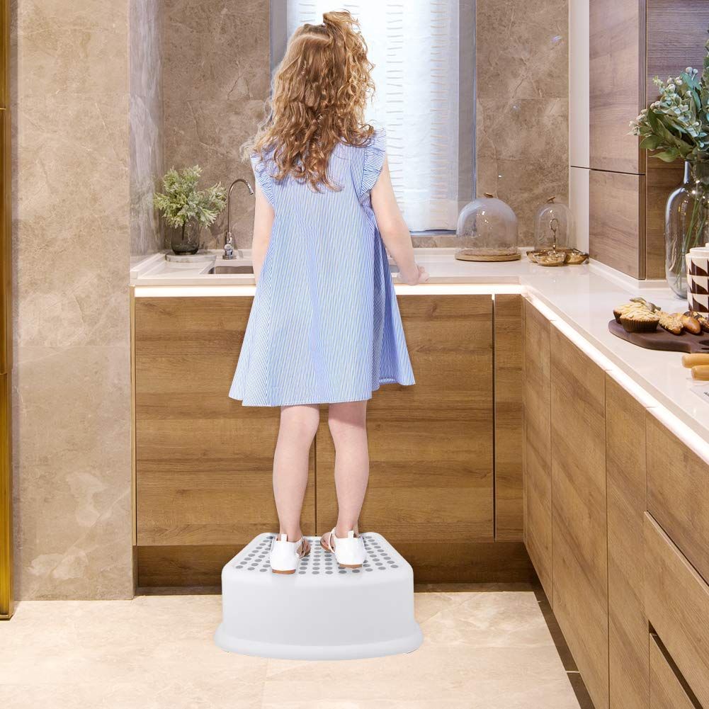 Step Stool or Kids 2 Pack , Toddlers Stool or Potty Training, Bathroom, Kitchen, Bedroom, Toy Room and Living Room. Toilet Stools with Sot Anti-Slip Grips or Saety, Stackable Grey
