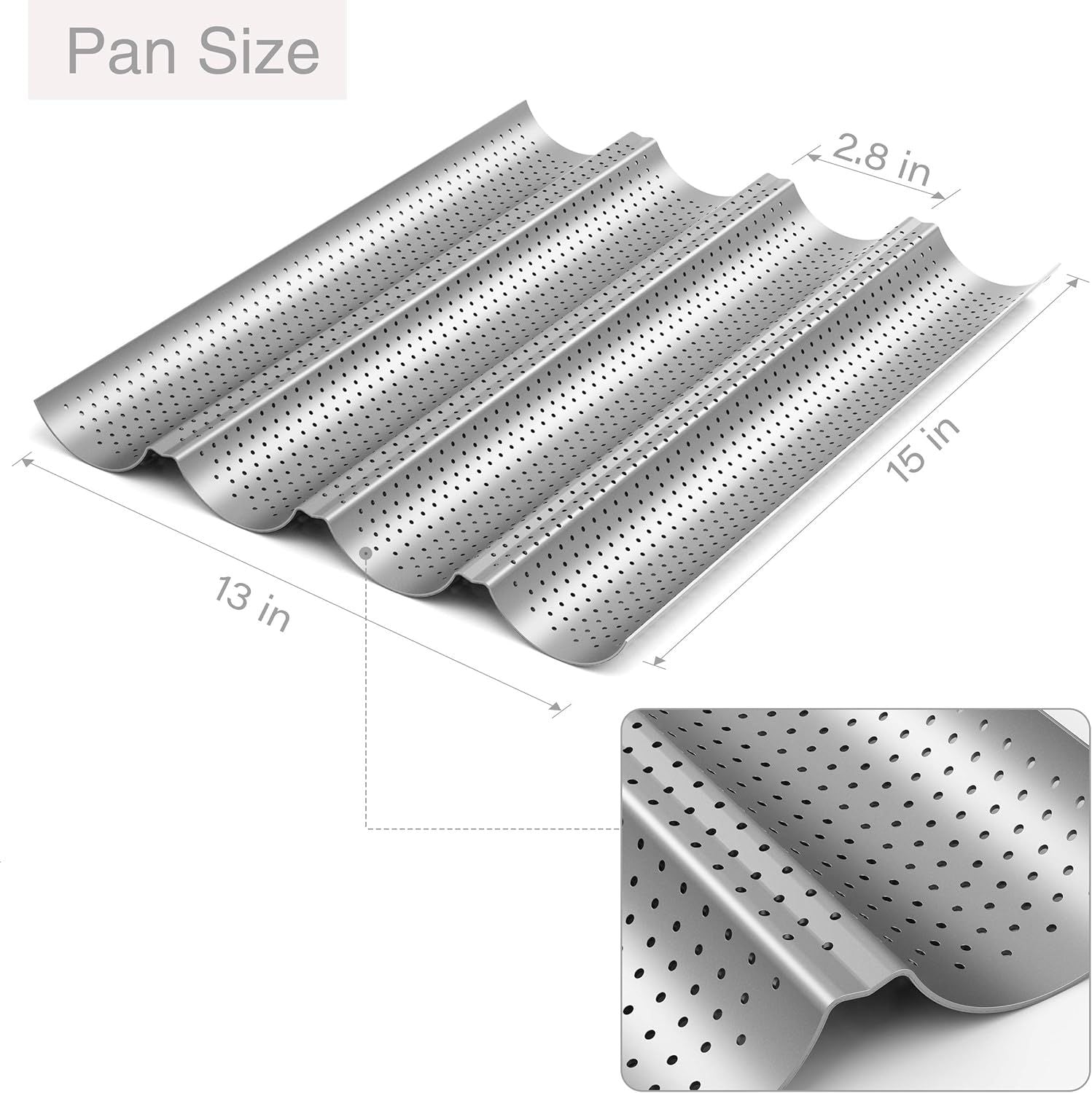 2 Pack Nonstick Perorated Baguette Pan 15" x 13" or rench Bread Baking 4 Wave Loaves Loa Bake Mold Oven Toaster Pan Silver