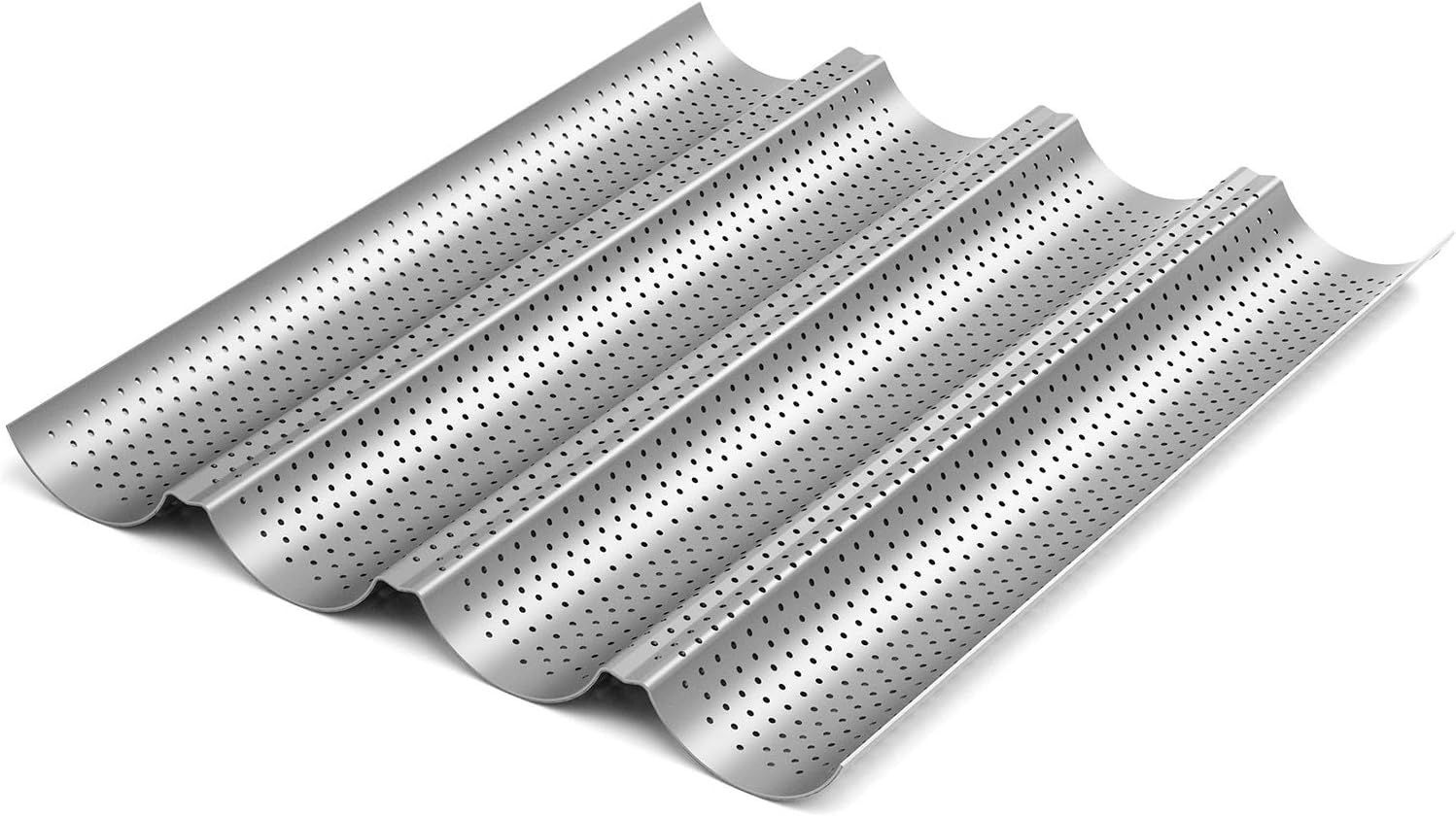 2 Pack Nonstick Perorated Baguette Pan 15" x 13" or rench Bread Baking 4 Wave Loaves Loa Bake Mold Oven Toaster Pan Silver