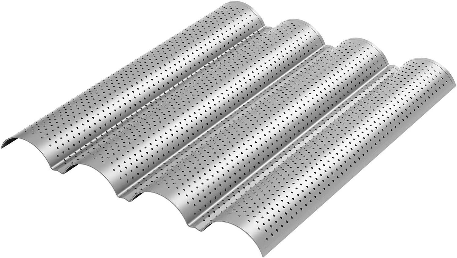 2 Pack Nonstick Perorated Baguette Pan 15" x 13" or rench Bread Baking 4 Wave Loaves Loa Bake Mold Oven Toaster Pan Silver