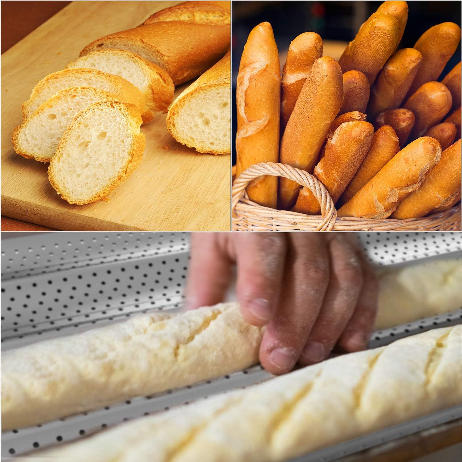 2 Pack Nonstick Perorated Baguette Pan 15" x 13" or rench Bread Baking 4 Wave Loaves Loa Bake Mold Oven Toaster Pan Silver