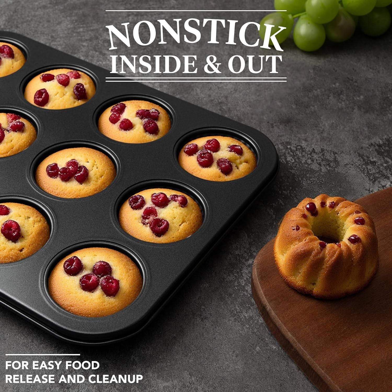 Mini luted Tube Cake Pan, 12 Cavity Baking Pan, Non-stick Baking Mold or Cupcakes, Donuts, Cornbread, Brownies, Jellies, Set o 2