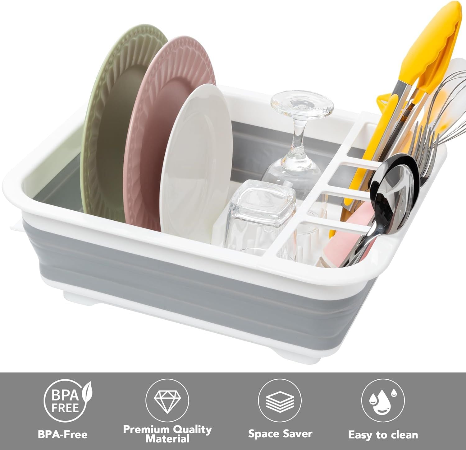 Collapsible Dish Drying Rack, Pop Up Dinnerware Drainer, Portable Plate Organizer or Kitchen RV Campers Travel Trailer, Space Saving Kitchen Storage Tray