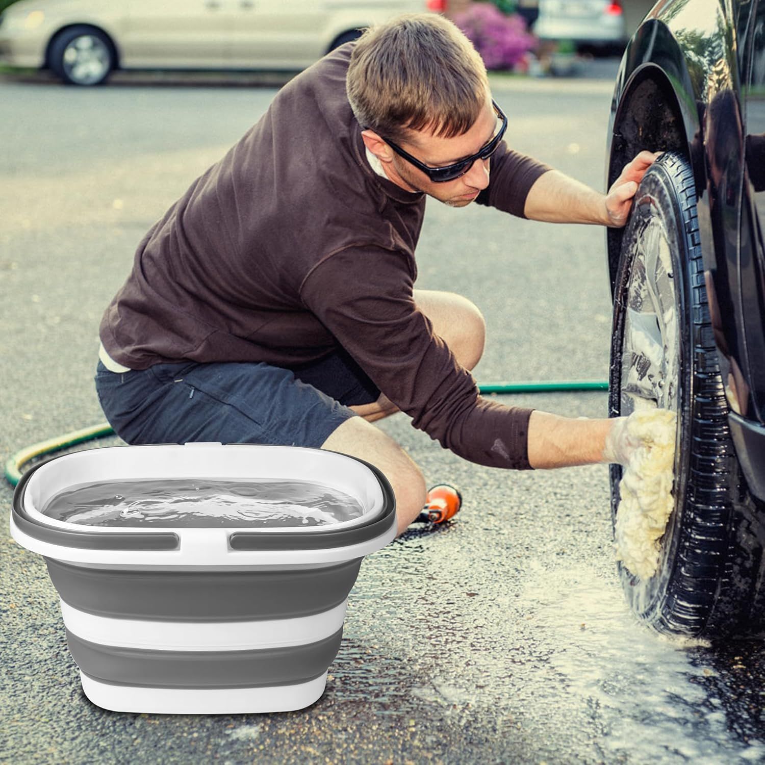 Large Collapsible Mop Bucket, 16L 4.2 Gallon Plastic Bucket or House Cleaning, Car Washing, Silicone Cleaning Supplier Organizer, Portable Basket with Handle or Laundry Storage, RV Camping, ishing