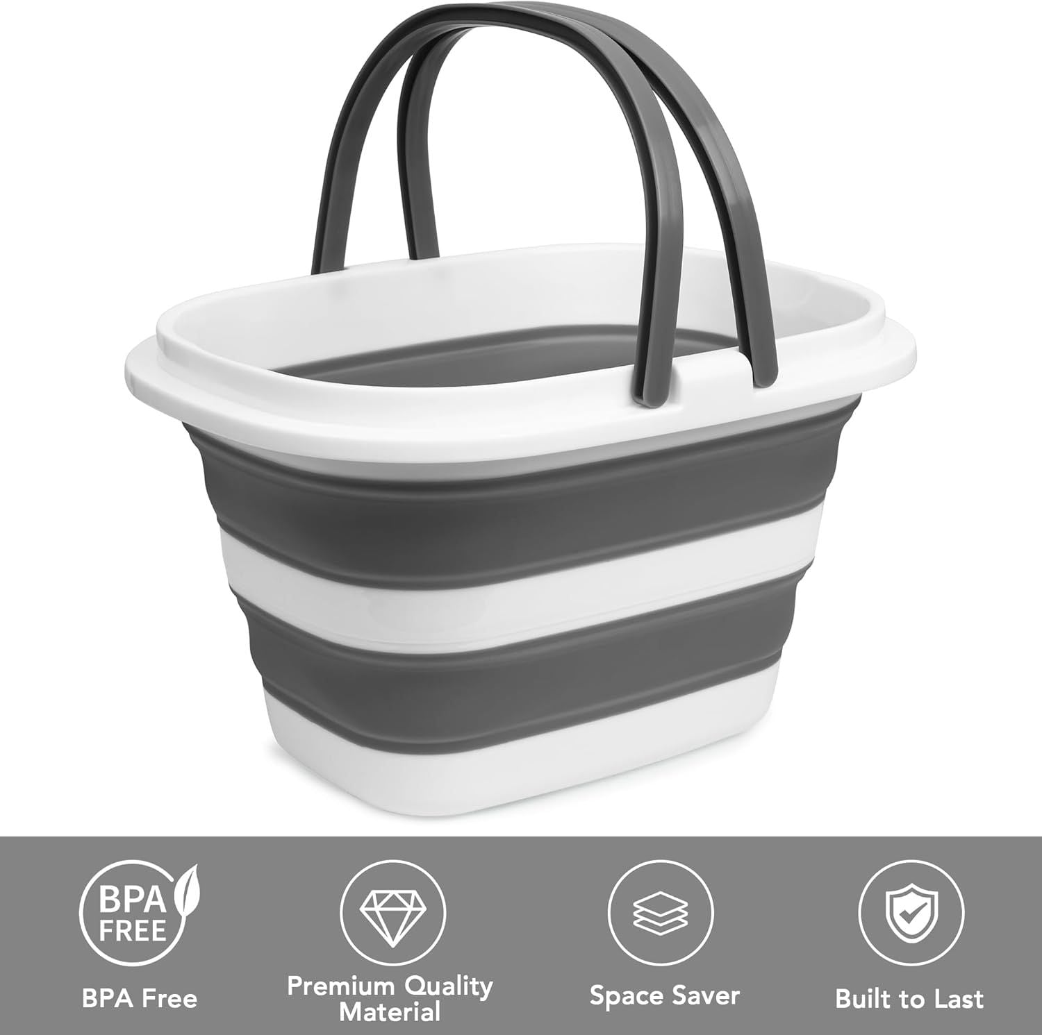 Large Collapsible Mop Bucket, 16L 4.2 Gallon Plastic Bucket or House Cleaning, Car Washing, Silicone Cleaning Supplier Organizer, Portable Basket with Handle or Laundry Storage, RV Camping, ishing