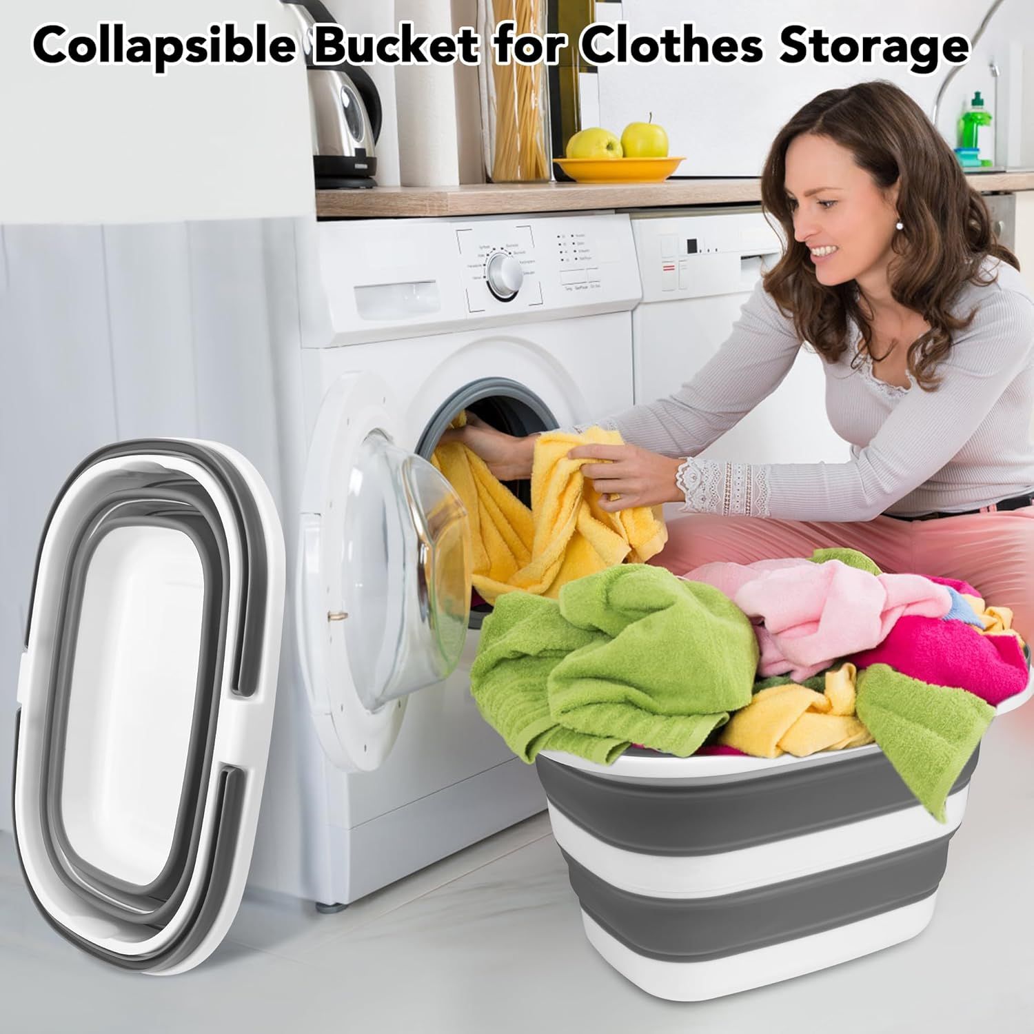 Large Collapsible Mop Bucket, 16L 4.2 Gallon Plastic Bucket or House Cleaning, Car Washing, Silicone Cleaning Supplier Organizer, Portable Basket with Handle or Laundry Storage, RV Camping, ishing