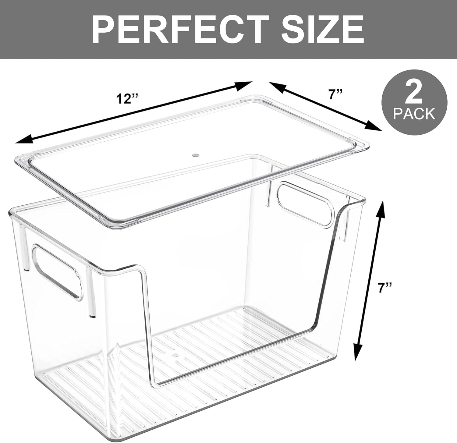 2 Pack Large Stackable Storage Bins, Plastic Container Organizer with Open ront, Pantry Organizers and Storage or Potato, Onion, ruit and Vegetable, Clear Kitchen Laundry Organizer with Lid