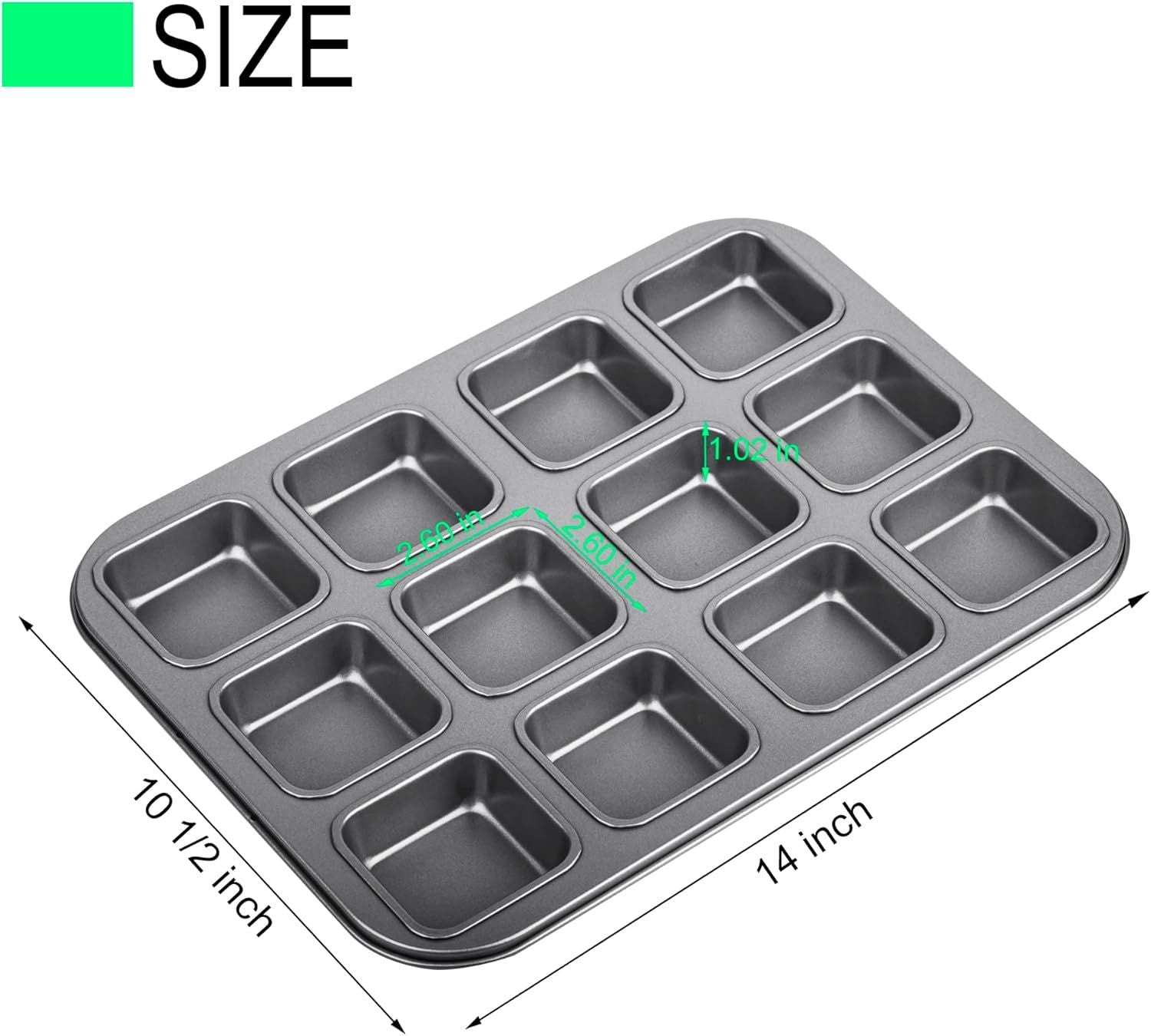 2 Pack Brownie Pan, Non-stick Bakeware or Bread and Loa, Heavy Duty Carbon Steel Mini Muin Pan, 12-Cavity