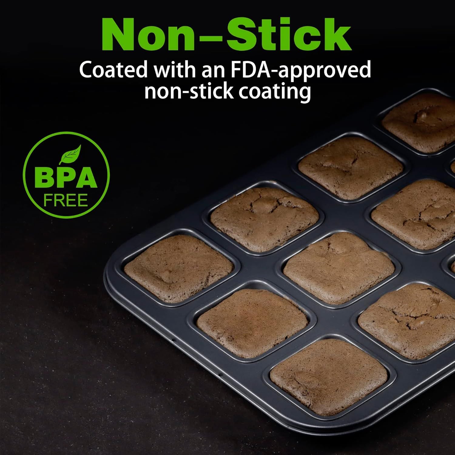2 Pack Brownie Pan, Non-stick Bakeware or Bread and Loa, Heavy Duty Carbon Steel Mini Muin Pan, 12-Cavity