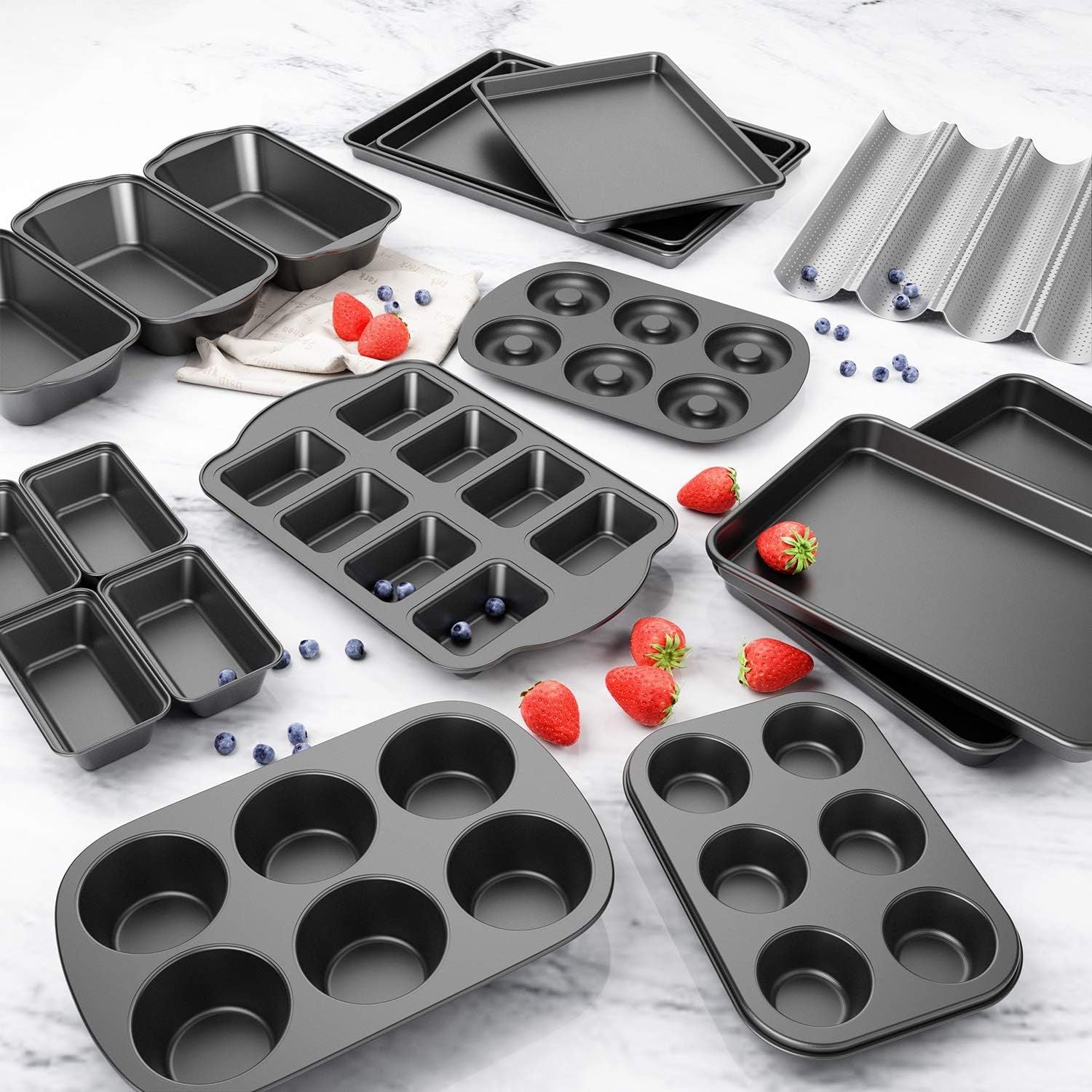 Non-Stick 6-Cavity Donut Baking Pans, Makes Individual ull-Sized 3 1/4" Donuts, Set o 3