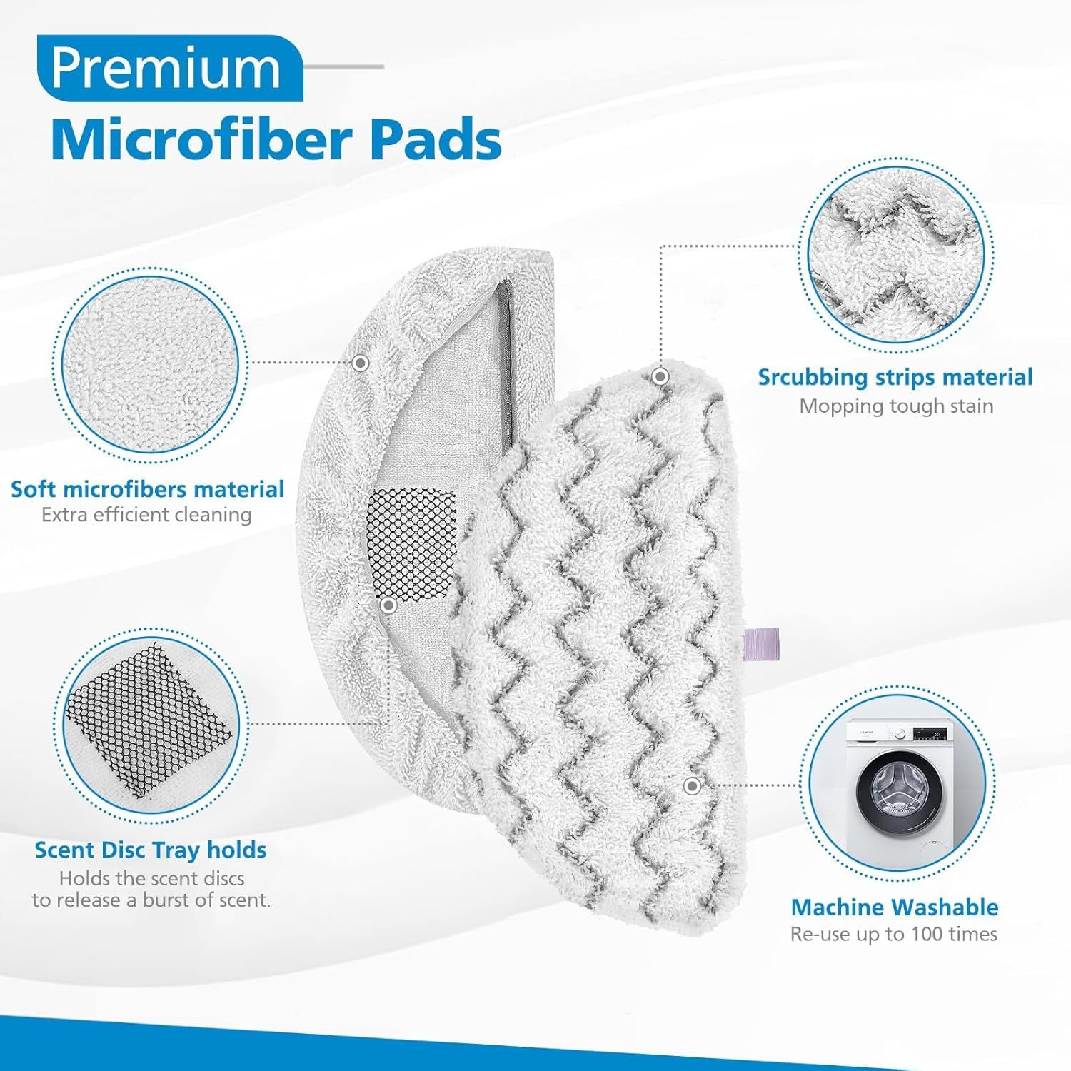 6 Pack 1940 or Bissell Steam Mop Pads or Bissell Powerresh Steam Mop 1806 1544 1440 2075A 2685A 1940W 19404 Series, Model 19402 19408 1940a 1940 1940q 1940t B0006 B0017, Part #5938#203-2633