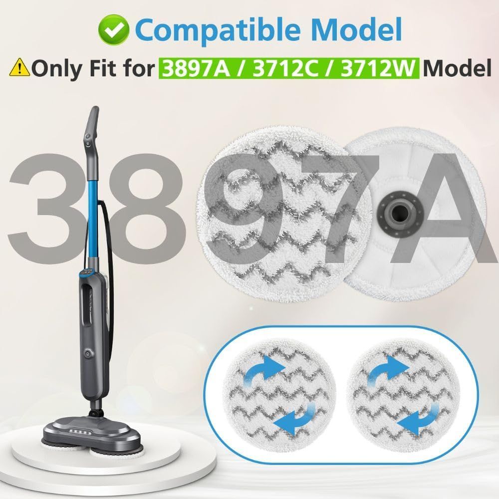 6 Pack 3897A / 3712 Rotating Steam Mop Pads Replacement or Bissell SpinWave SmartSteam Scrubbing Steam Mop Cleaner 【Models 3897A/3712 ONLY】, Washable Reuseable Reill Pads