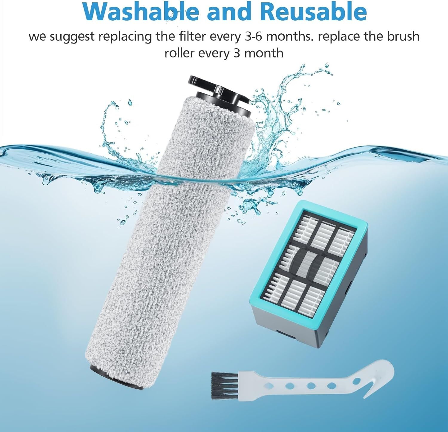 6-pack 3831 Vacuum Cleaner Brush Roll+ ilter Replacement Parts or Bissell Crosswave H2/3845N/3831 loor Scrubber, 3 Brush Rolls+3 ilters
