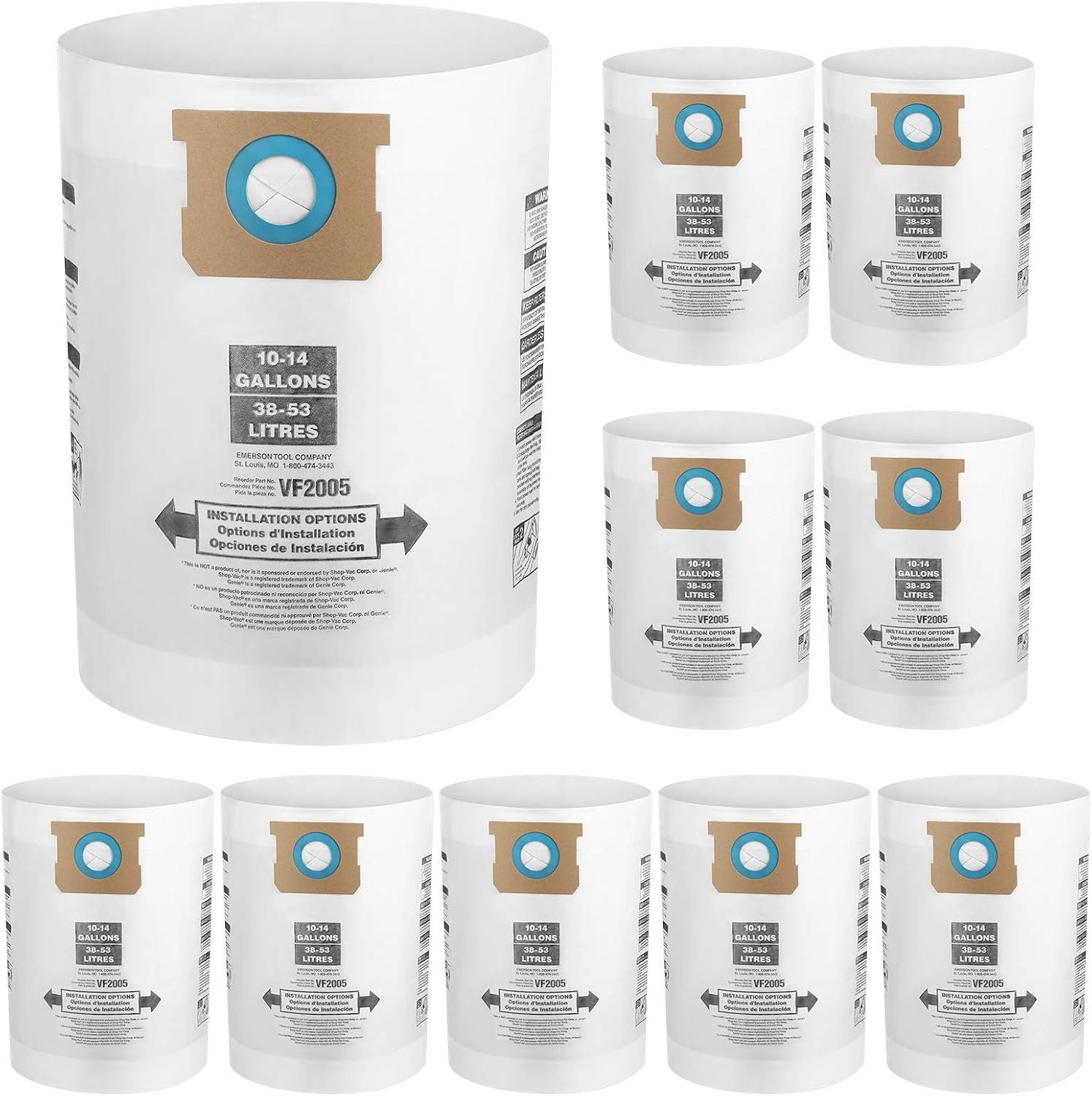 10 PCS Vacuum Bags Replacement or Shop Vac Bags 10-14 Gallon,Type 90662 9066200 9066233; Type I 90672 9067200 9067233; V2005, High Eiciency Disposable ine Dust Collection Vacuum ilter Bags