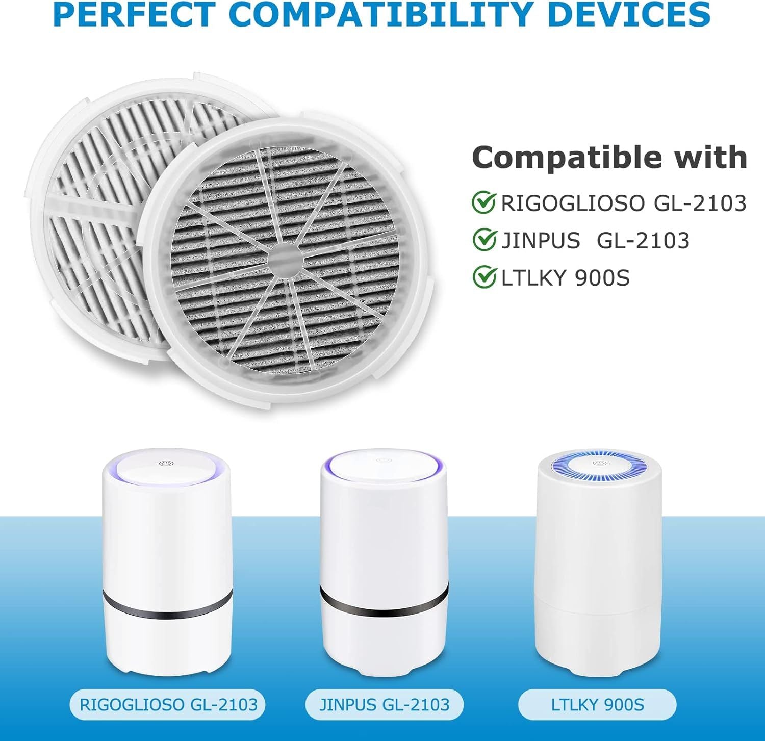 GL2103 Replacement ilter or RIGOGLIOSO GL2103, JINPUS GL-2103, LTLKY 900S Air Puriier, 2-in-1 HEPA ilters and Activated Carbon ilters 3-Pack