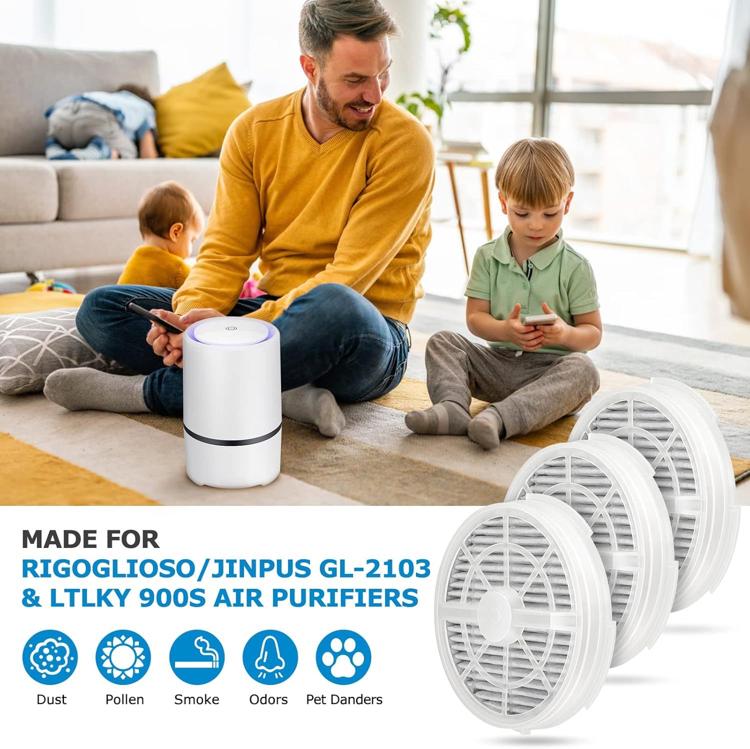 GL2103 Replacement ilter or RIGOGLIOSO GL2103, JINPUS GL-2103, LTLKY 900S Air Puriier, 2-in-1 HEPA ilters and Activated Carbon ilters 3-Pack