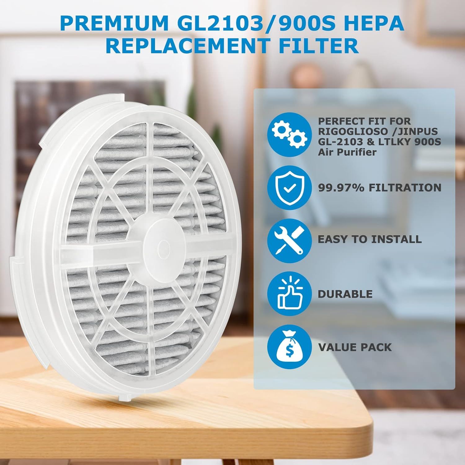 GL2103 Replacement ilter or RIGOGLIOSO GL2103, JINPUS GL-2103, LTLKY 900S Air Puriier, 2-in-1 HEPA ilters and Activated Carbon ilters 3-Pack
