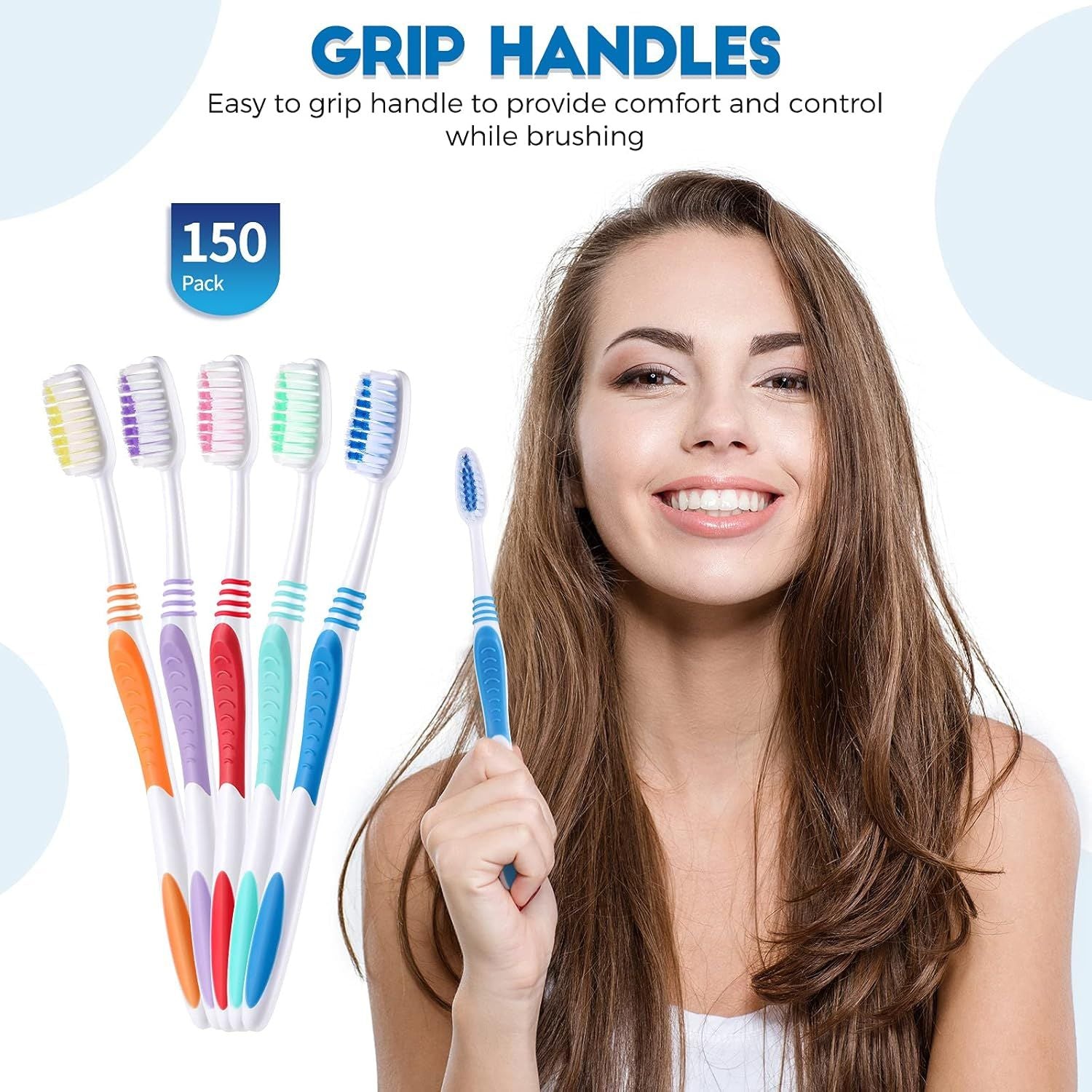150 Pieces Individually Wrapped Toothbrushes Manual Disposable Travel Toothbrush Medium Sot Bristle Tooth Brush Travel Toothbrush Bulk Toothbrushes or Hotel, Guest, Adults, Kids, Multi Color