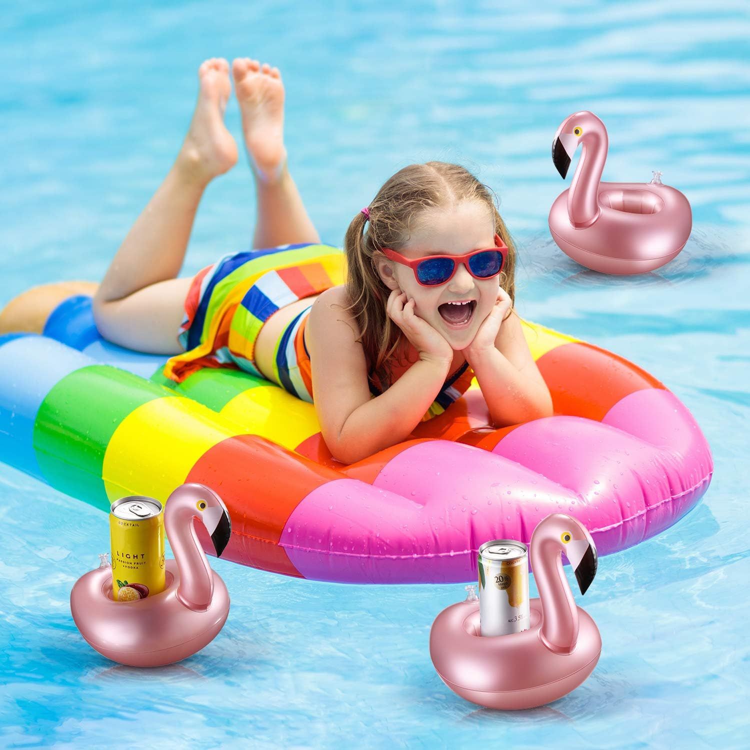 12 Pcs Inlatable Drink Holder lamingo Drink loats Reusable Inlatable Cute Animal Cup Coasters Pool Cup Holders or Summer Swimming Party