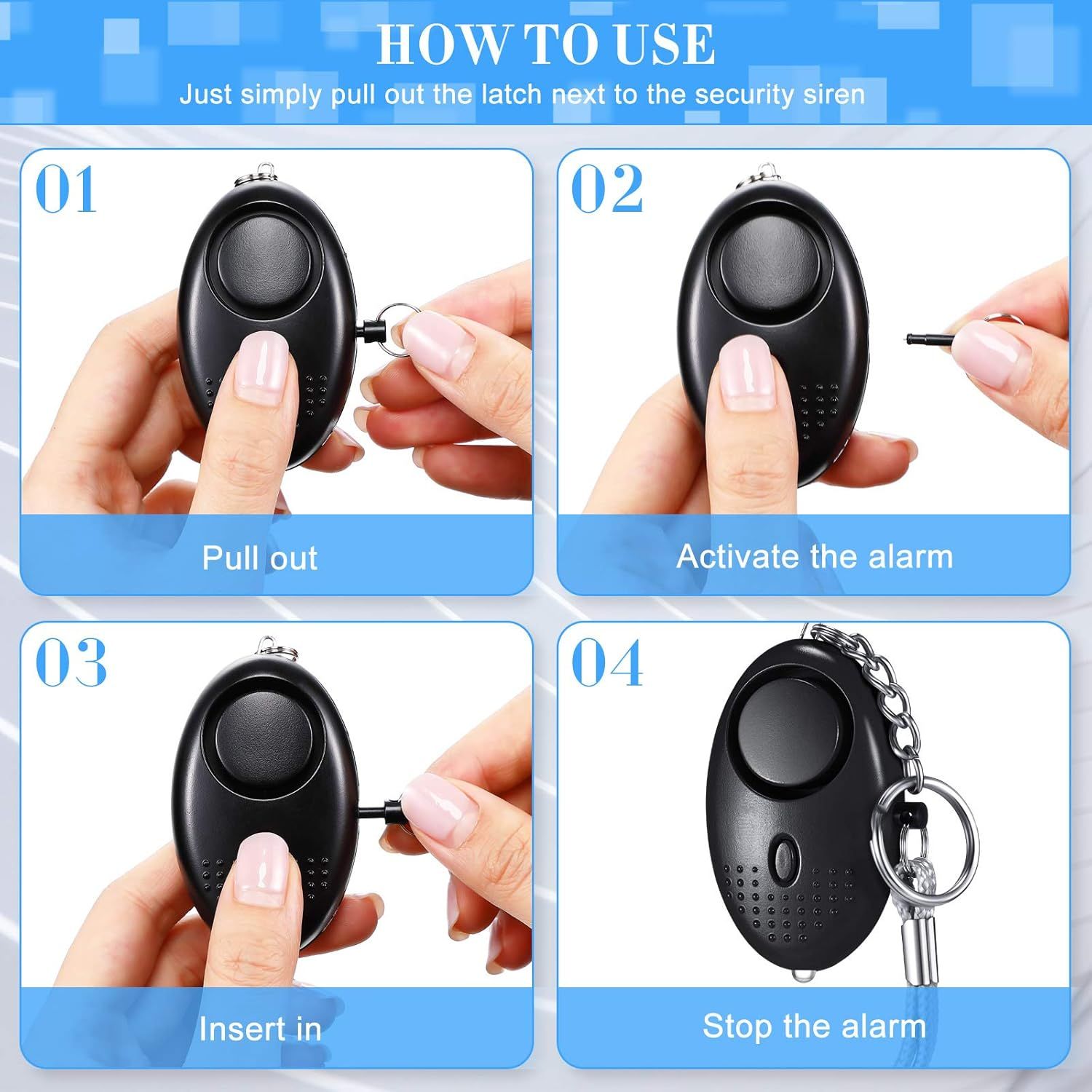 12-Piece Personal Alarm Set, Emergency LED Light Keychain Alarms in 6 Colors or Women & Men