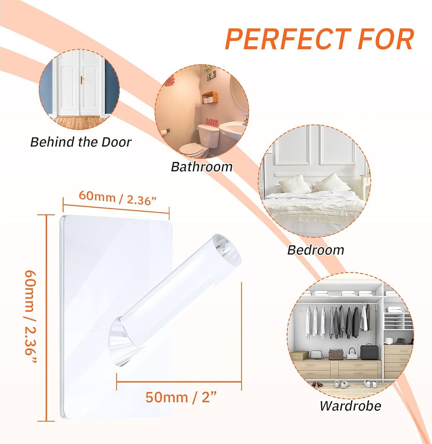 12 Pieces Acrylic Wall Mounted Coat Hooks Hat Rack Robe Single Organizer Adhesive Clear Wall Hook Decorative or Clothes, Hat, Towels Hanger Clear