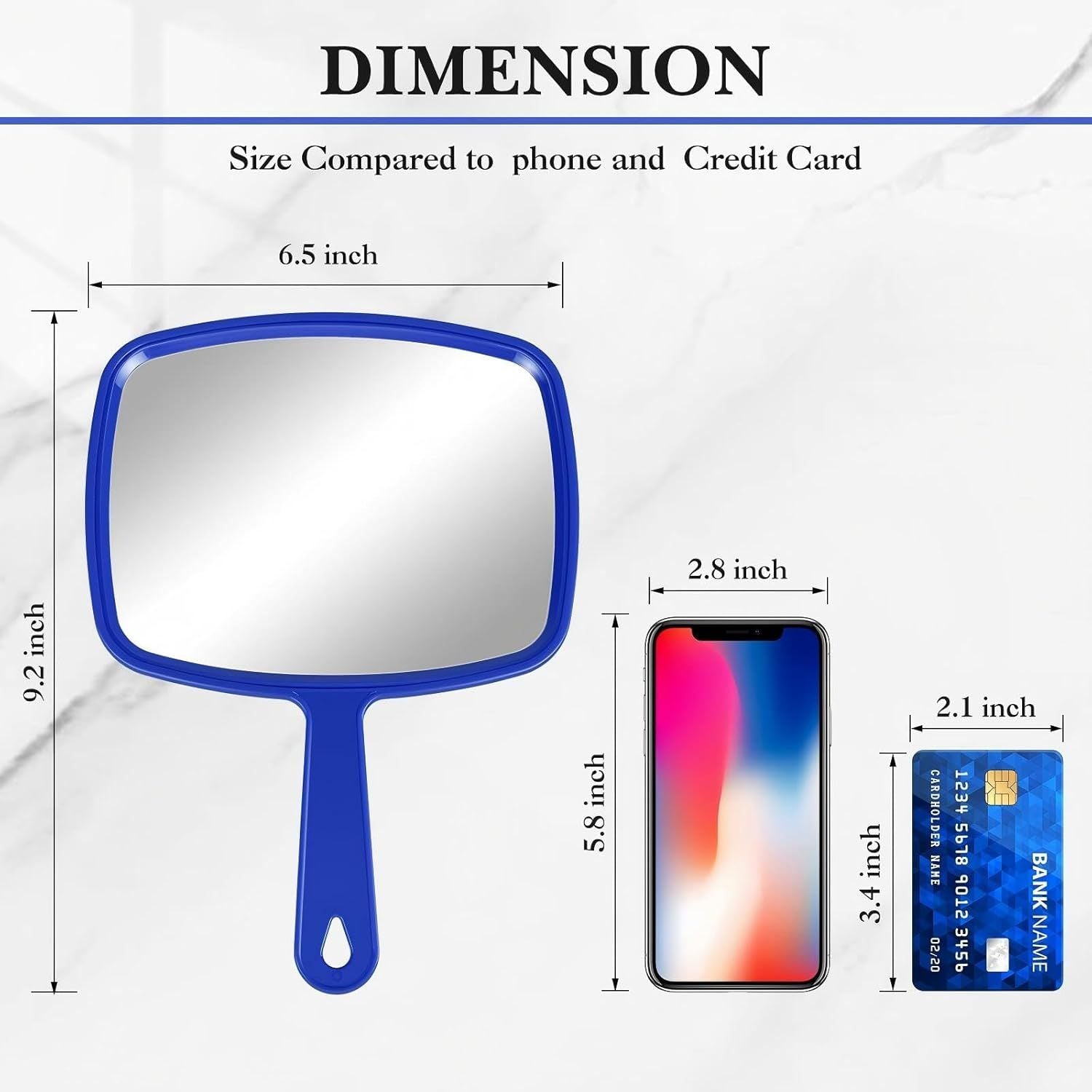 3 Pcs Hand Handheld Mirrors with Handle Bulk, Small Portable Salon Barber Hairdressing Vanity Cosmetic Mirror or Travel, Home, Square 9.17 x 6.53 Inch,Blue, White, Pink