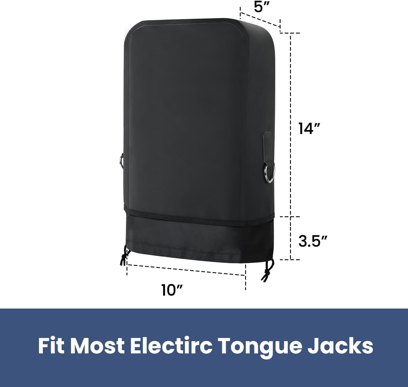 RV Electric Tongue Jack Cover – Heavy-Duty Waterproof Design with Chain Hooks, Protective Black Cover for Outdoor Camper Accessories