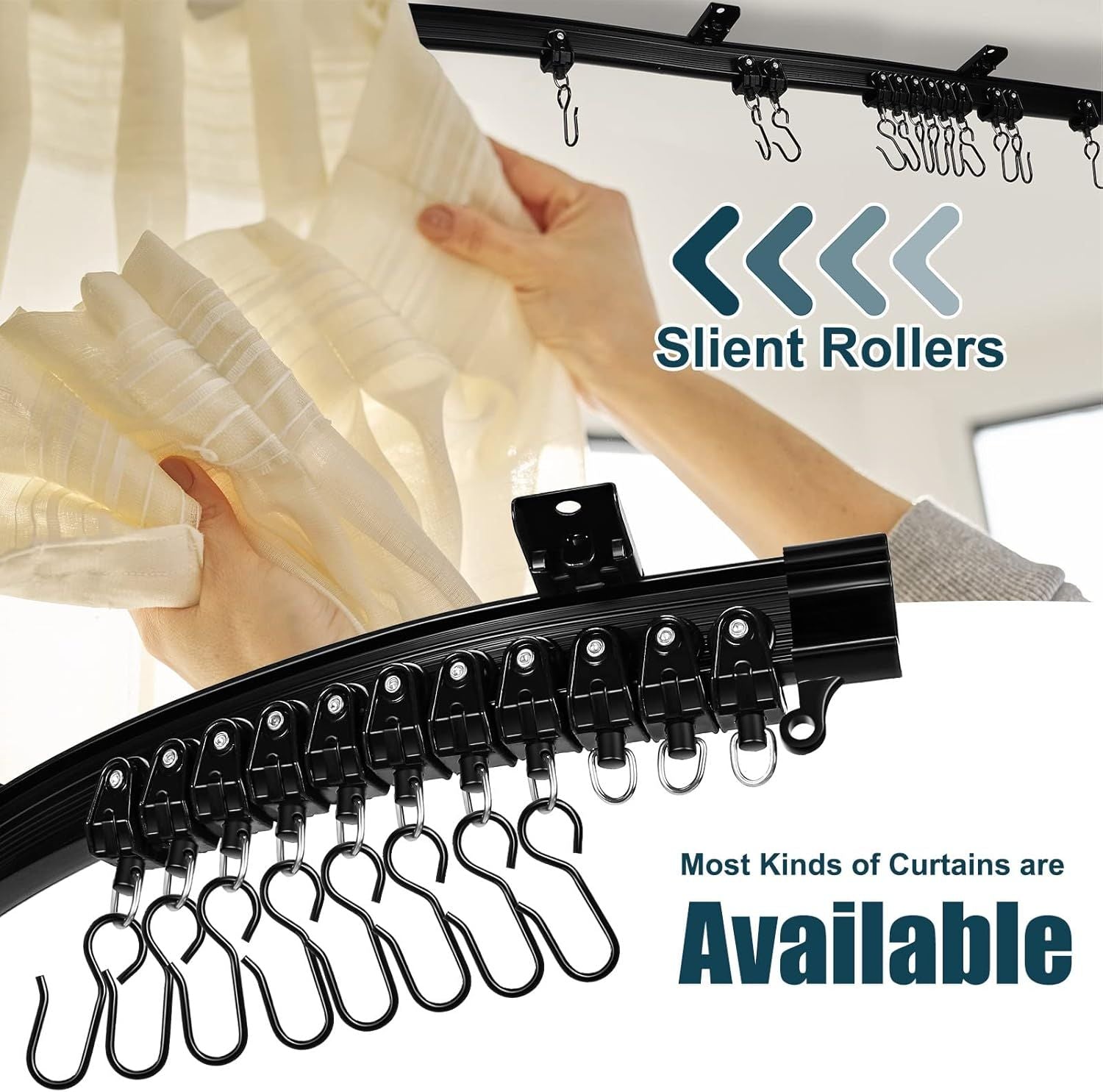6.5 eet/ 2 Meters lexible Bendable Ceiling Curtain Track, Mount or Rail with Curtain Tracks System Bunk Bed Window, Room Divider, Door, Shower, Rv Black