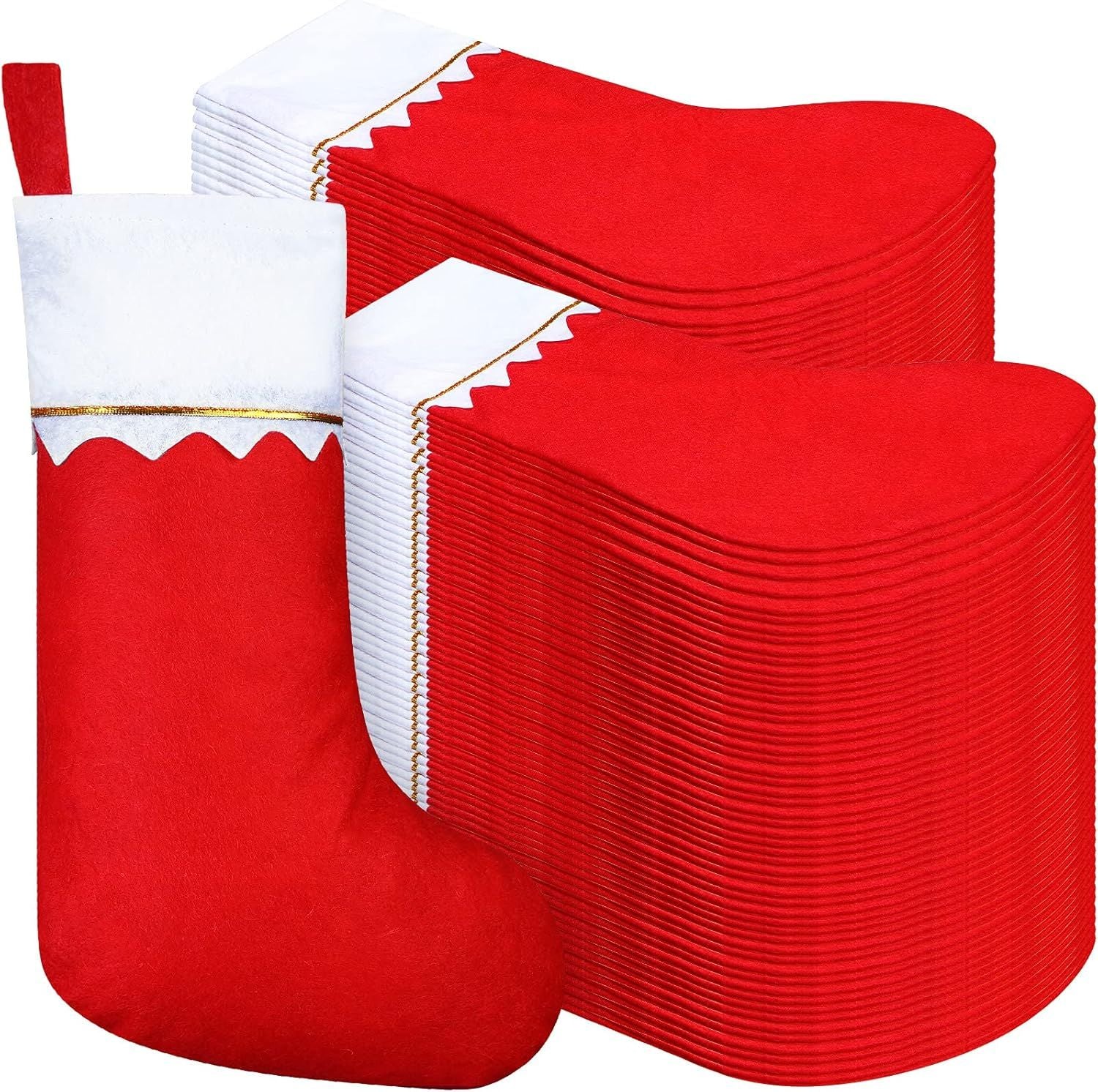 100 Pieces elt Christmas Stockings 15 Inch Party avors Stockings Xmas Decoration Stocking Rustic Santa Stocking or Christmas Red with White Trim