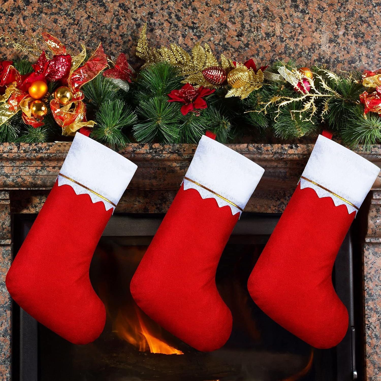 100 Pieces elt Christmas Stockings 15 Inch Party avors Stockings Xmas Decoration Stocking Rustic Santa Stocking or Christmas Red with White Trim