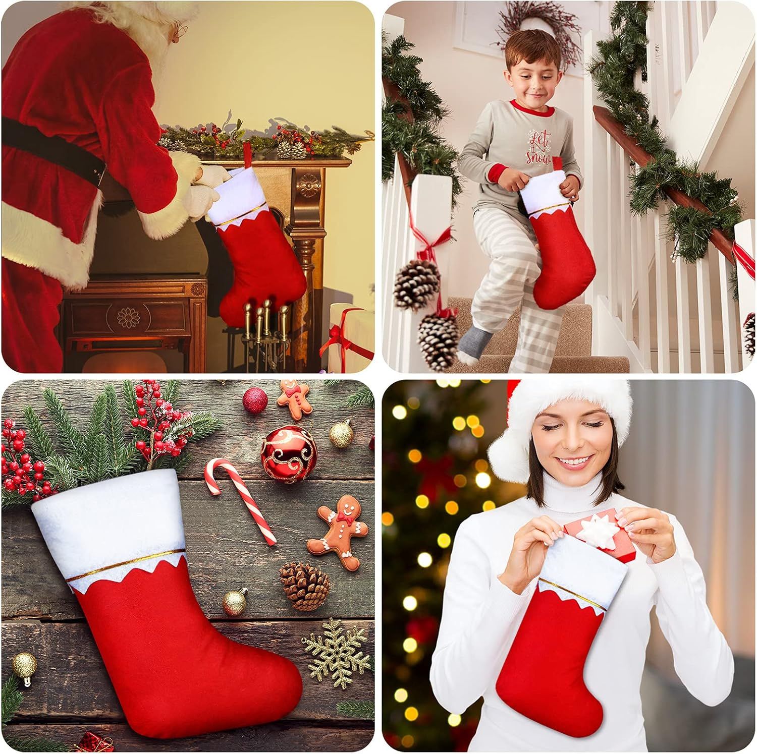 100 Pieces elt Christmas Stockings 15 Inch Party avors Stockings Xmas Decoration Stocking Rustic Santa Stocking or Christmas Red with White Trim