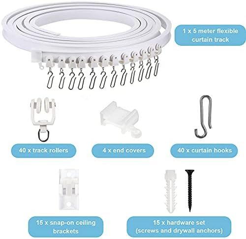 lexible Bendable Ceiling Curtain Track, 9.8t/16.4t 5m , Ceiling Mount or Curtain Rail with Track, Room Divider 5 m,White