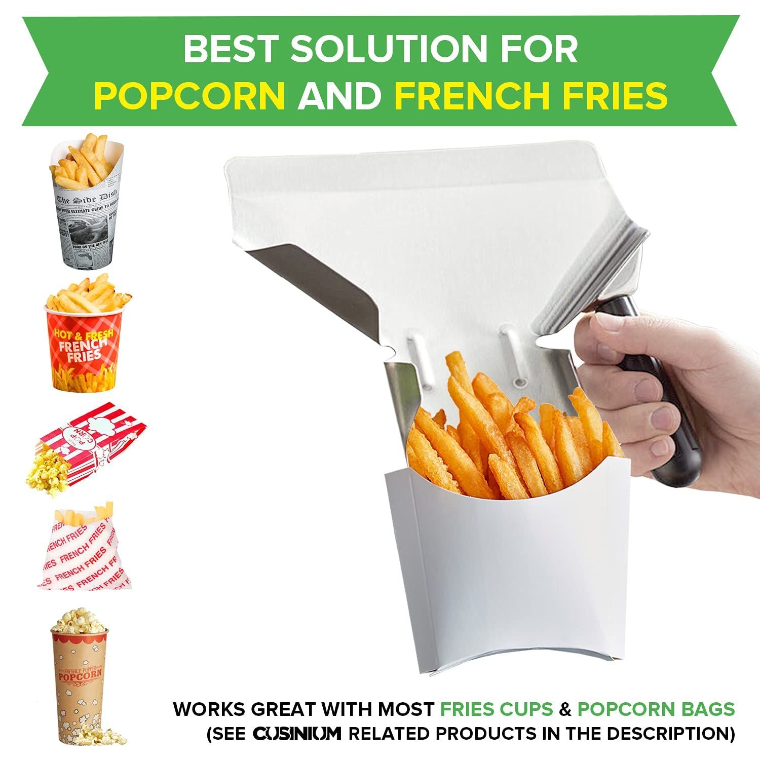 Popcorn Scoop Right Handle and Medium Holes Dredge Set - Metal Popcorn Scooper - rench ry Scoop - No Seasonings/Consumables included