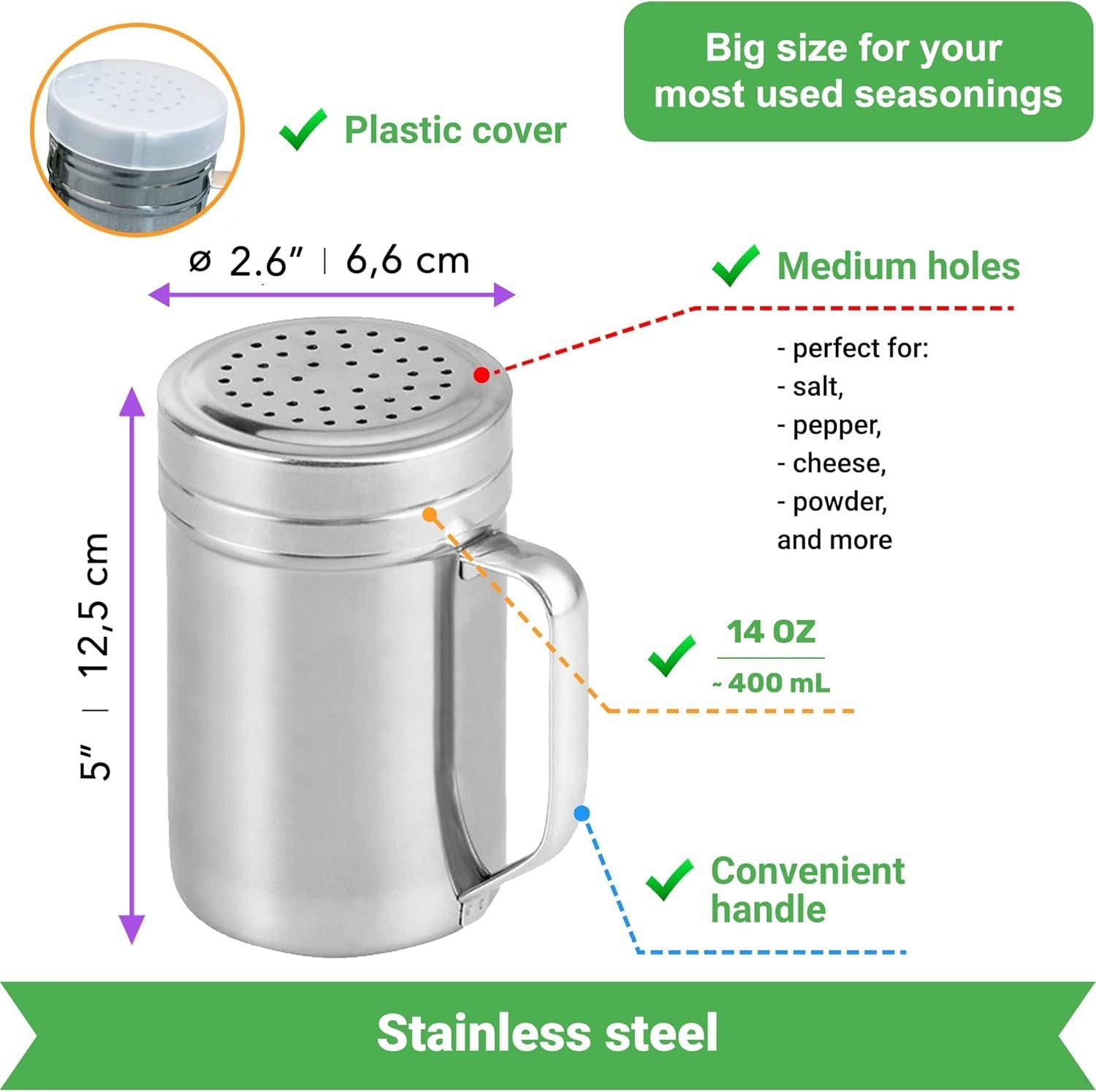 10oz + 10oz + 14oz Stainless Steel Dredge Shaker Bundle - by