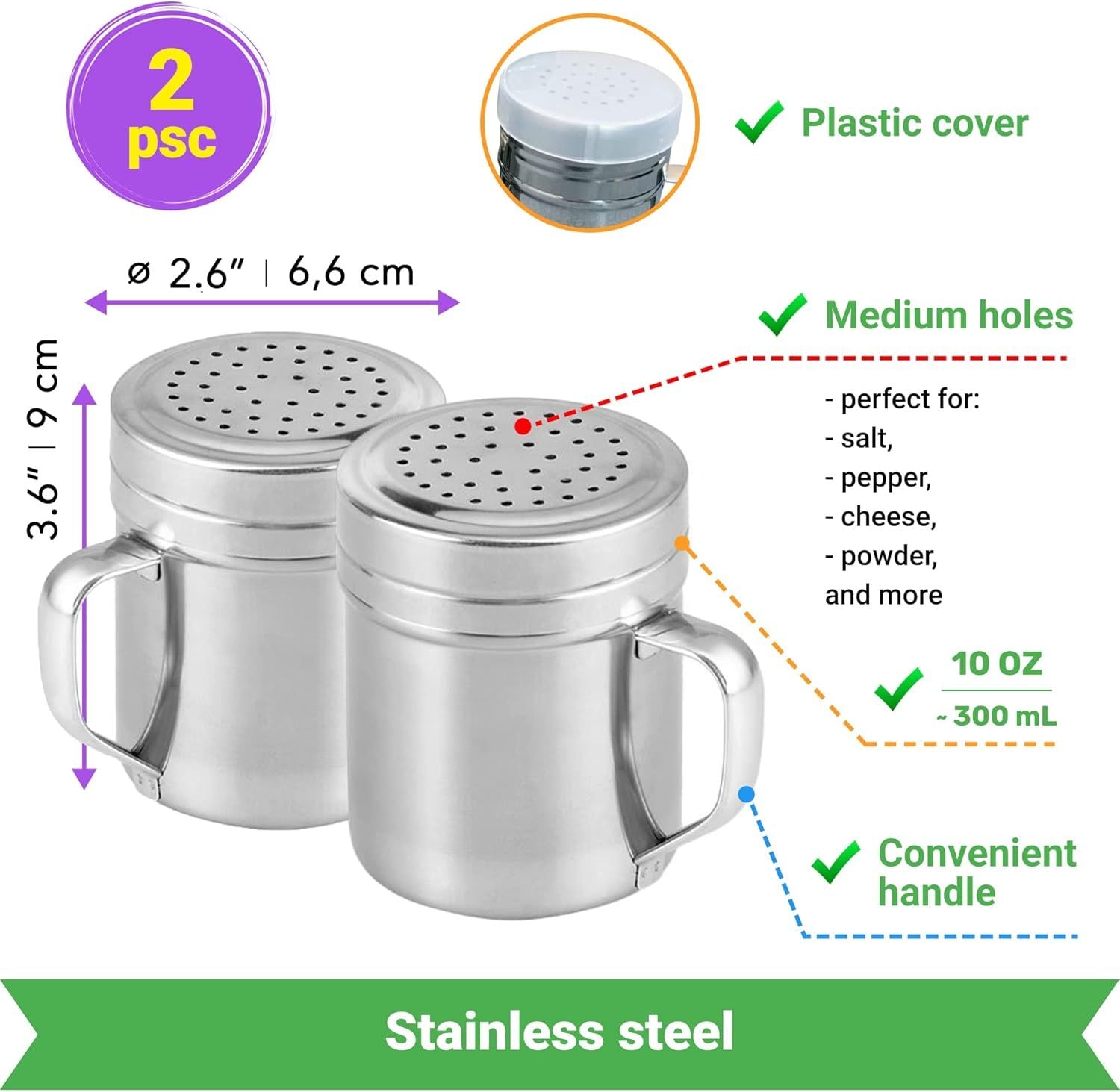 10oz + 10oz + 14oz Stainless Steel Dredge Shaker Bundle - by
