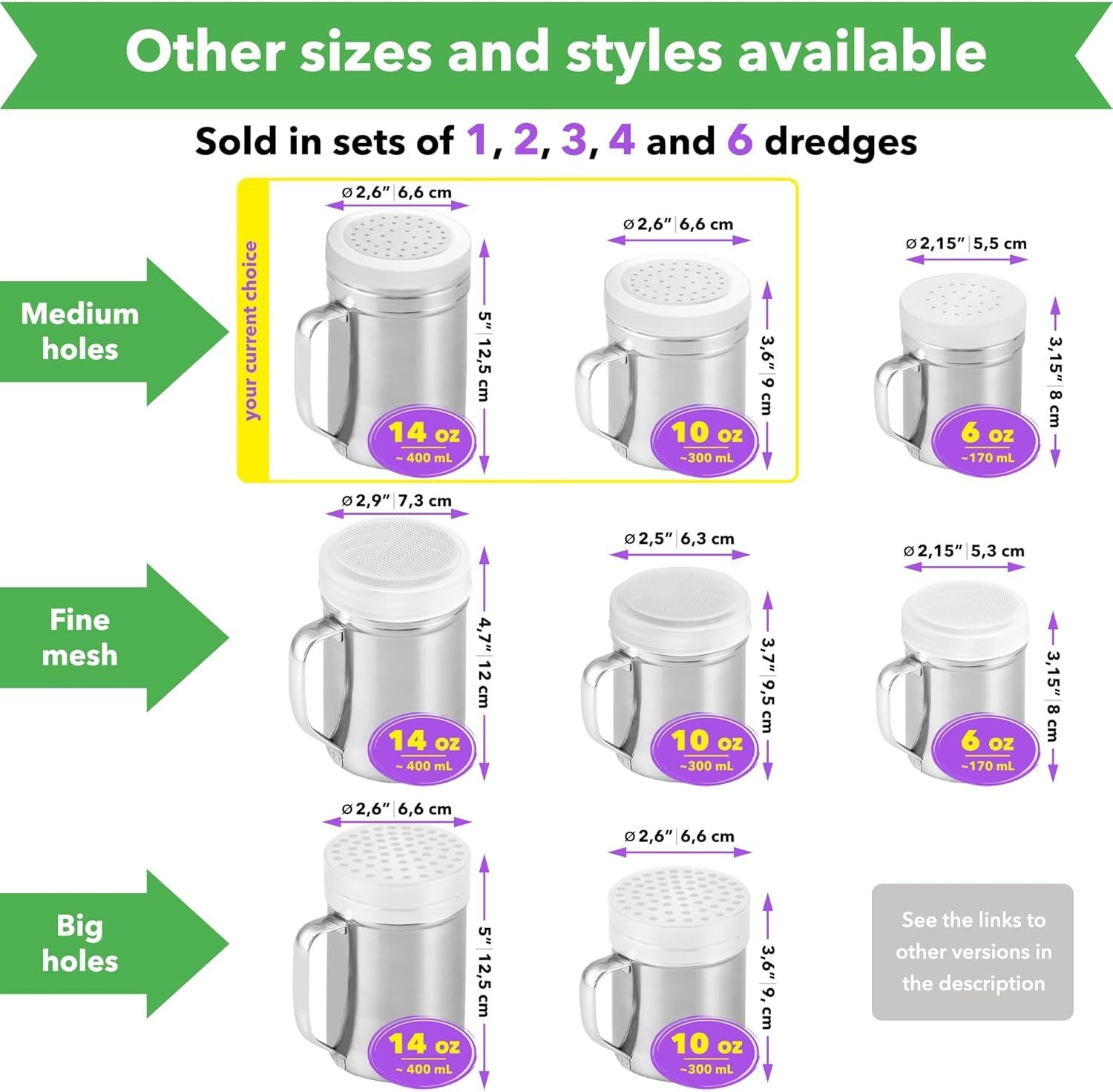 10oz + 10oz + 14oz Stainless Steel Dredge Shaker Bundle - by