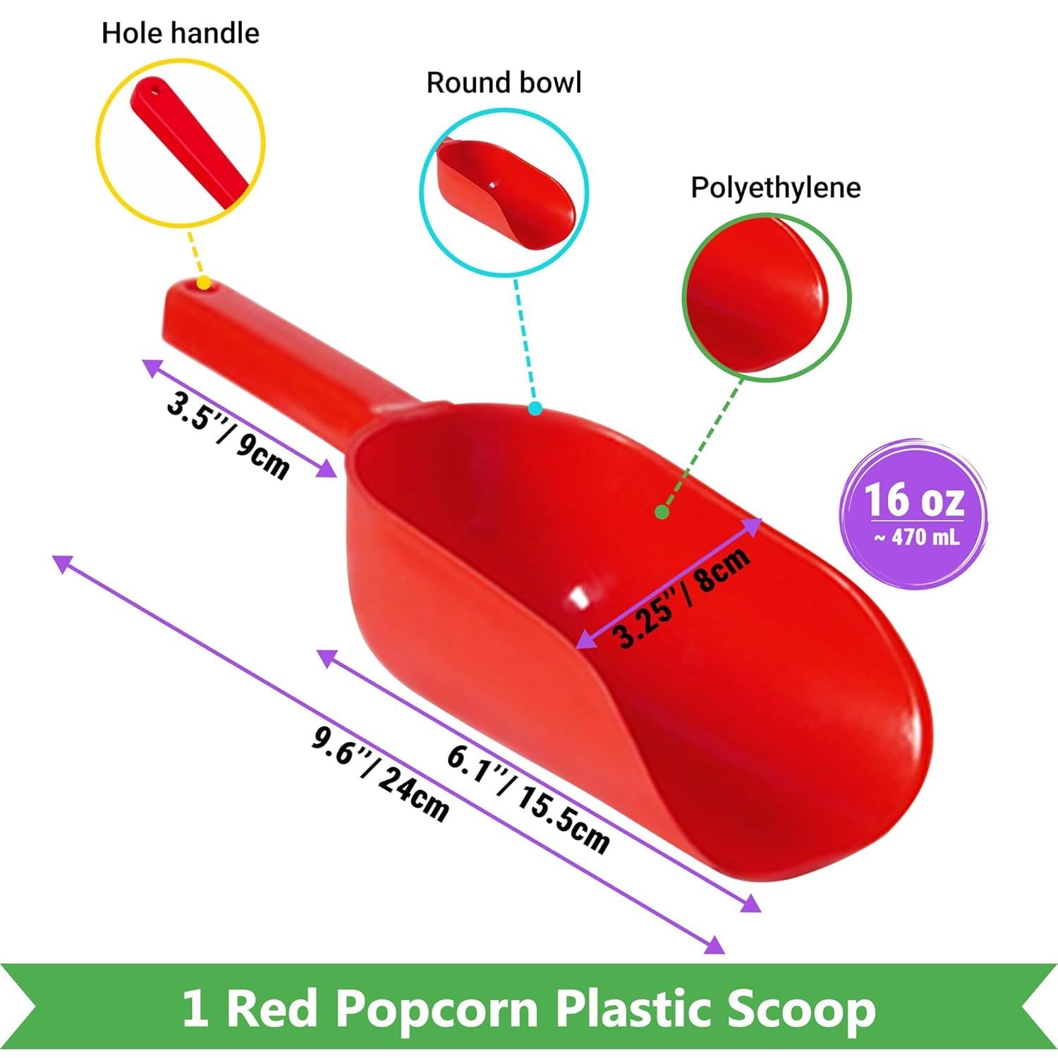 Double Handle Concession Popcorn Scoop + 16 oz Red Popcorn Plastic Scoop + 2-pcs 10 oz Dredge Shakers Bundle