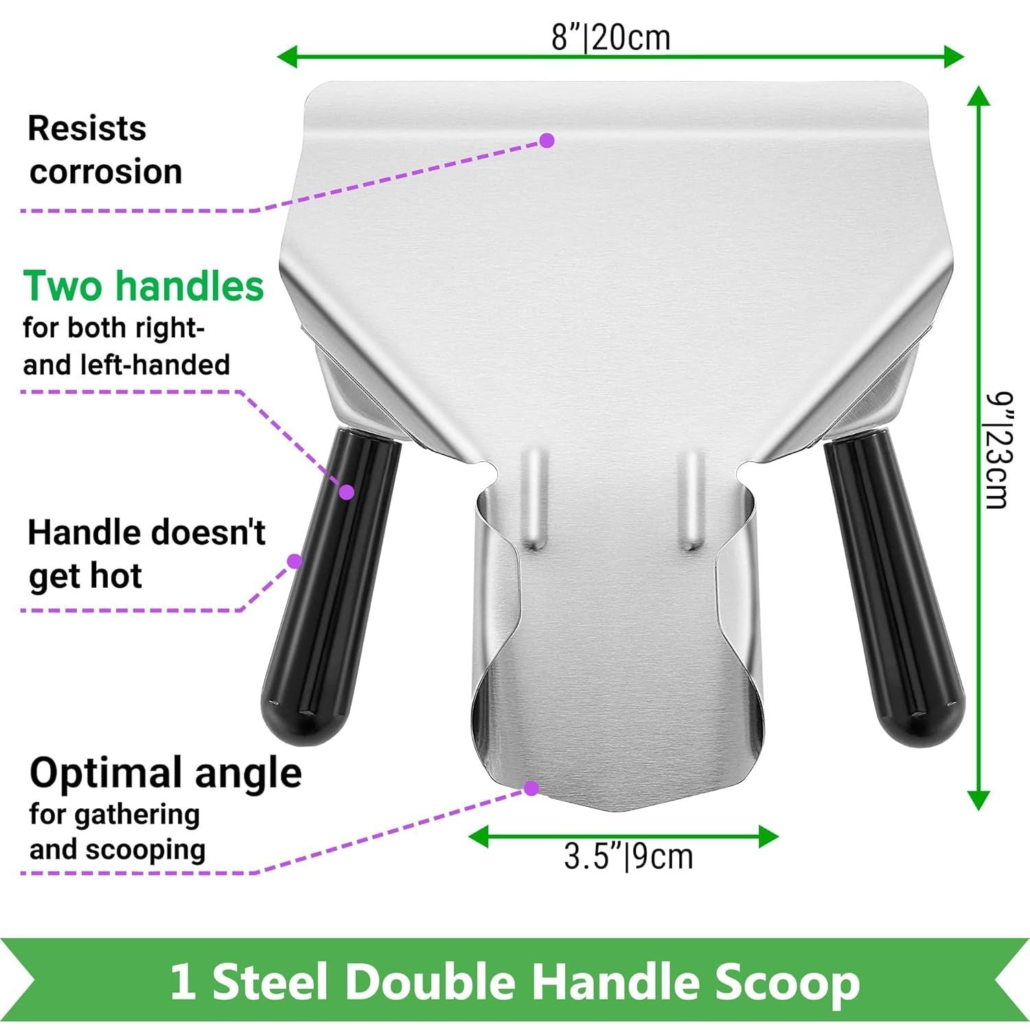 Double Handle Concession Popcorn Scoop + 12 oz Aluminium Popcorn Scoop + 2-pcs 10 oz Dredge Shakers Bundle