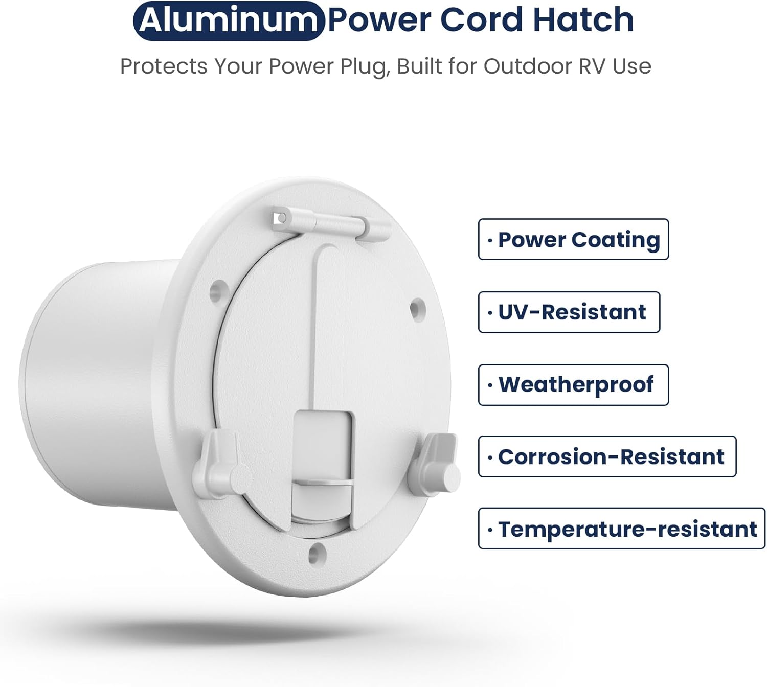 Safoner Aluminum RV Power Cord Hatch Cover, Electric Cable Pass-Through Hatch, Accepts 30A/50A Plugs Non-Handle , Fits 3.5" Opening, RV Must Have Accessories for Travel Trailer, White