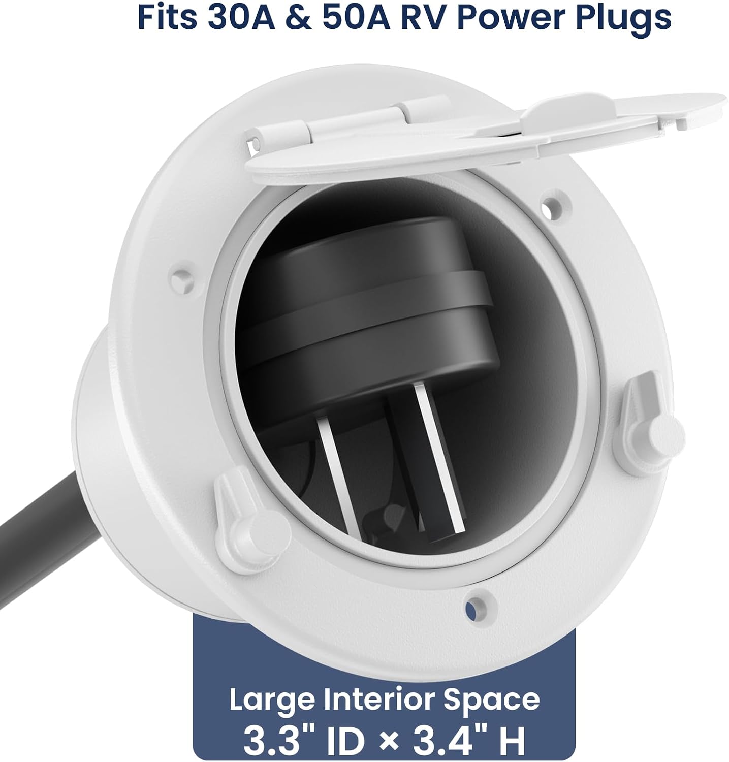 Safoner Aluminum RV Power Cord Hatch Cover, Electric Cable Pass-Through Hatch, Accepts 30A/50A Plugs Non-Handle , Fits 3.5" Opening, RV Must Have Accessories for Travel Trailer, White